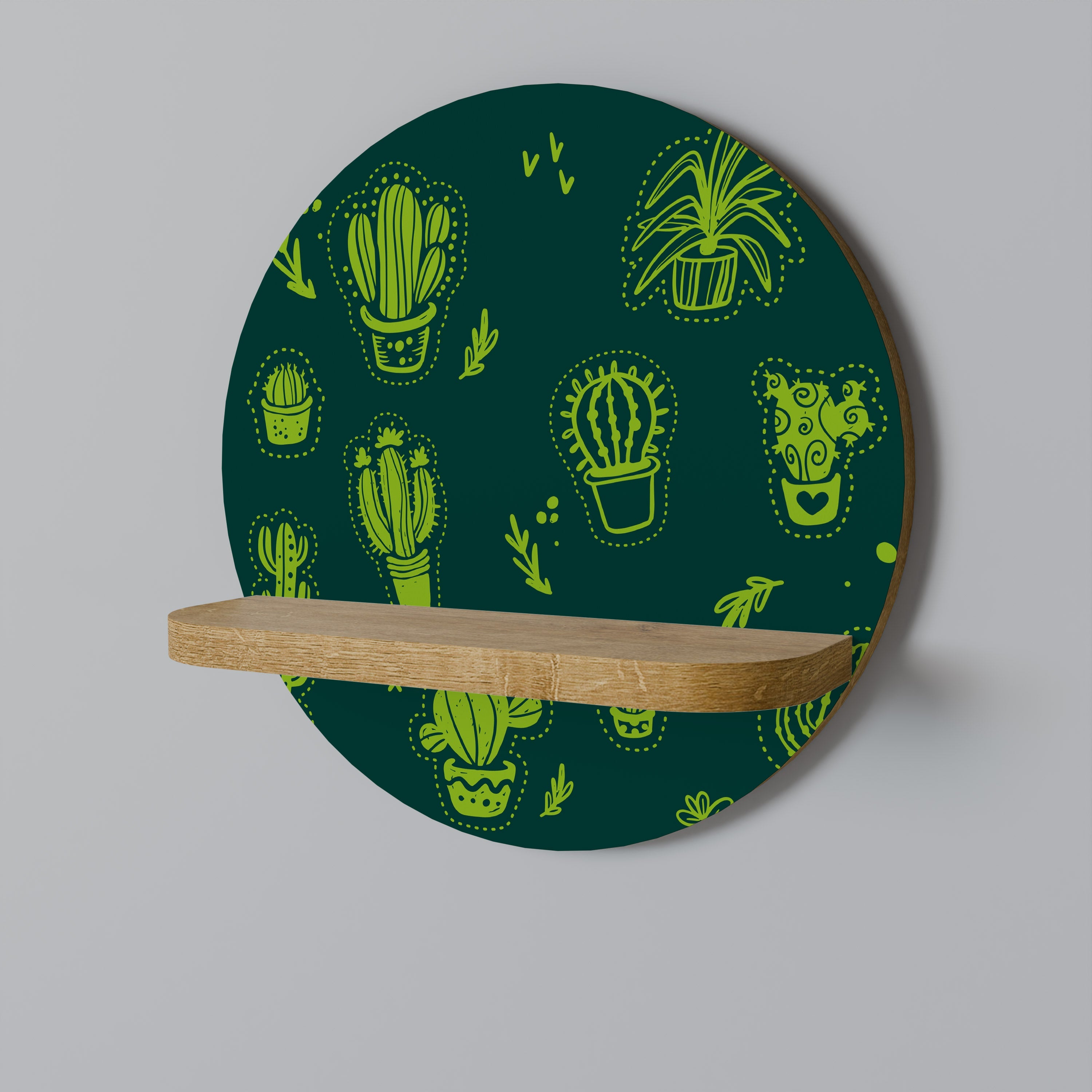 DESERT GREEN Round Art Shelf In Oak Effect