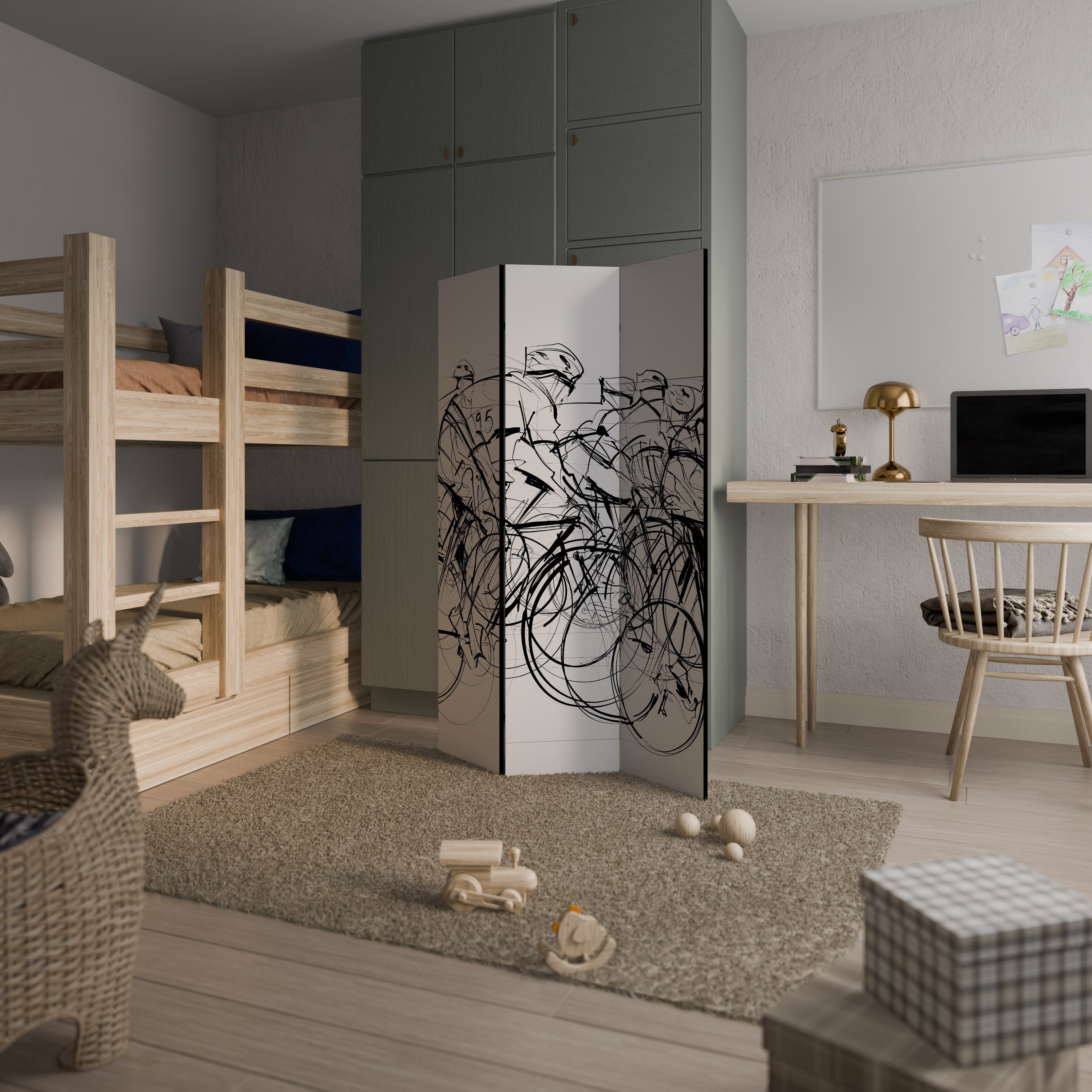 CYCLING COMPETITION Decorative 3-Panel Room Divider