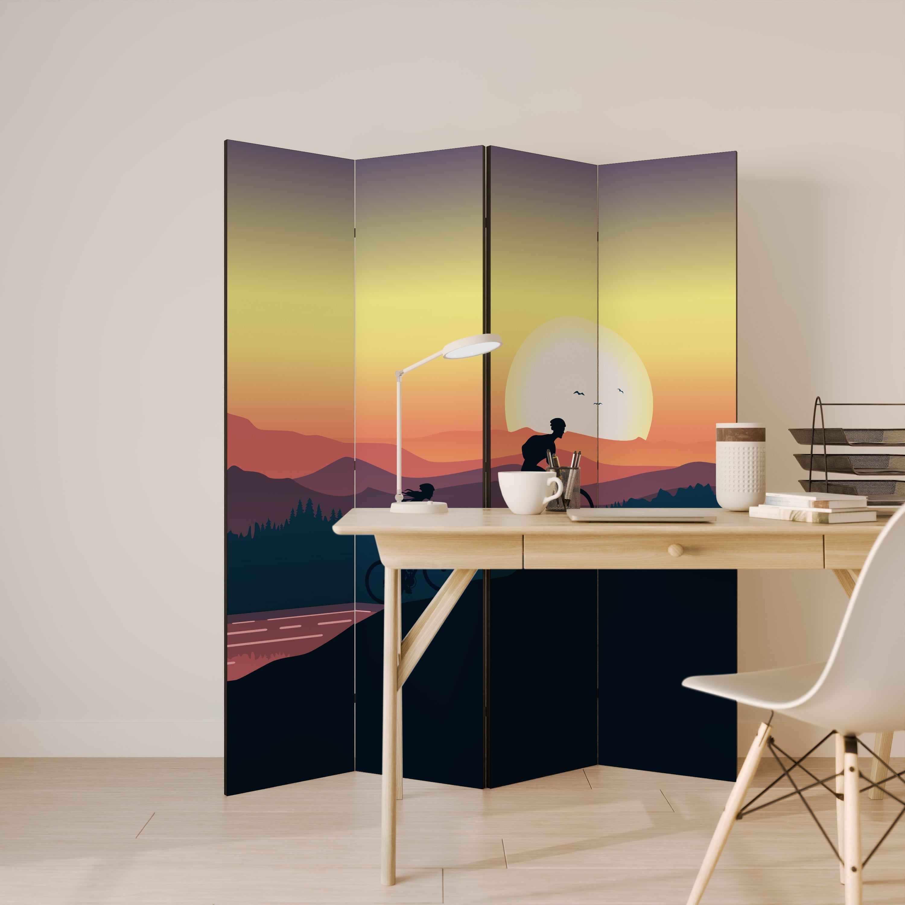 CYCLING HORIZON Dekorativer 4-teiliger Raumteiler