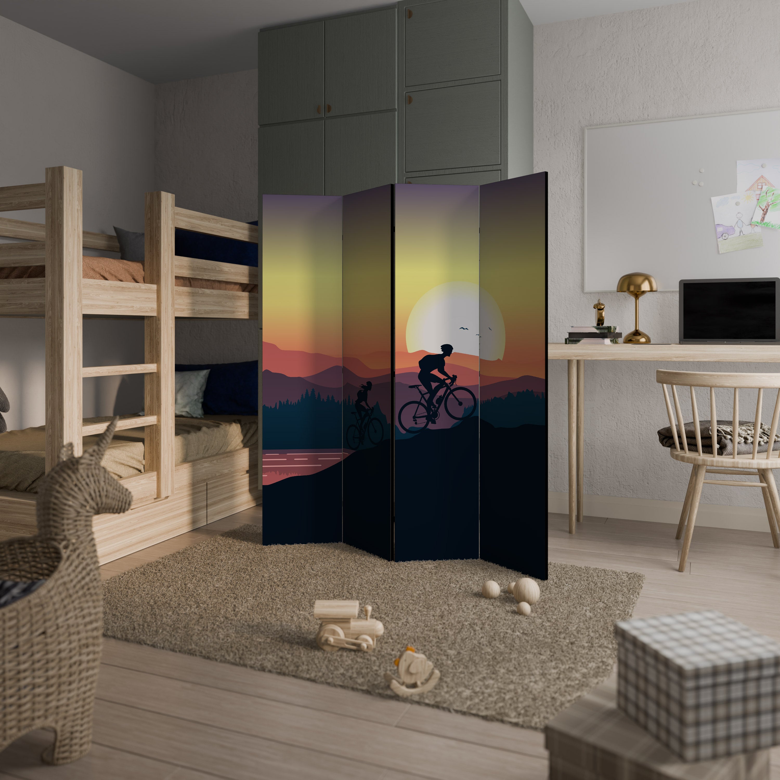 CYCLING HORIZON Dekorativer 4-teiliger Raumteiler