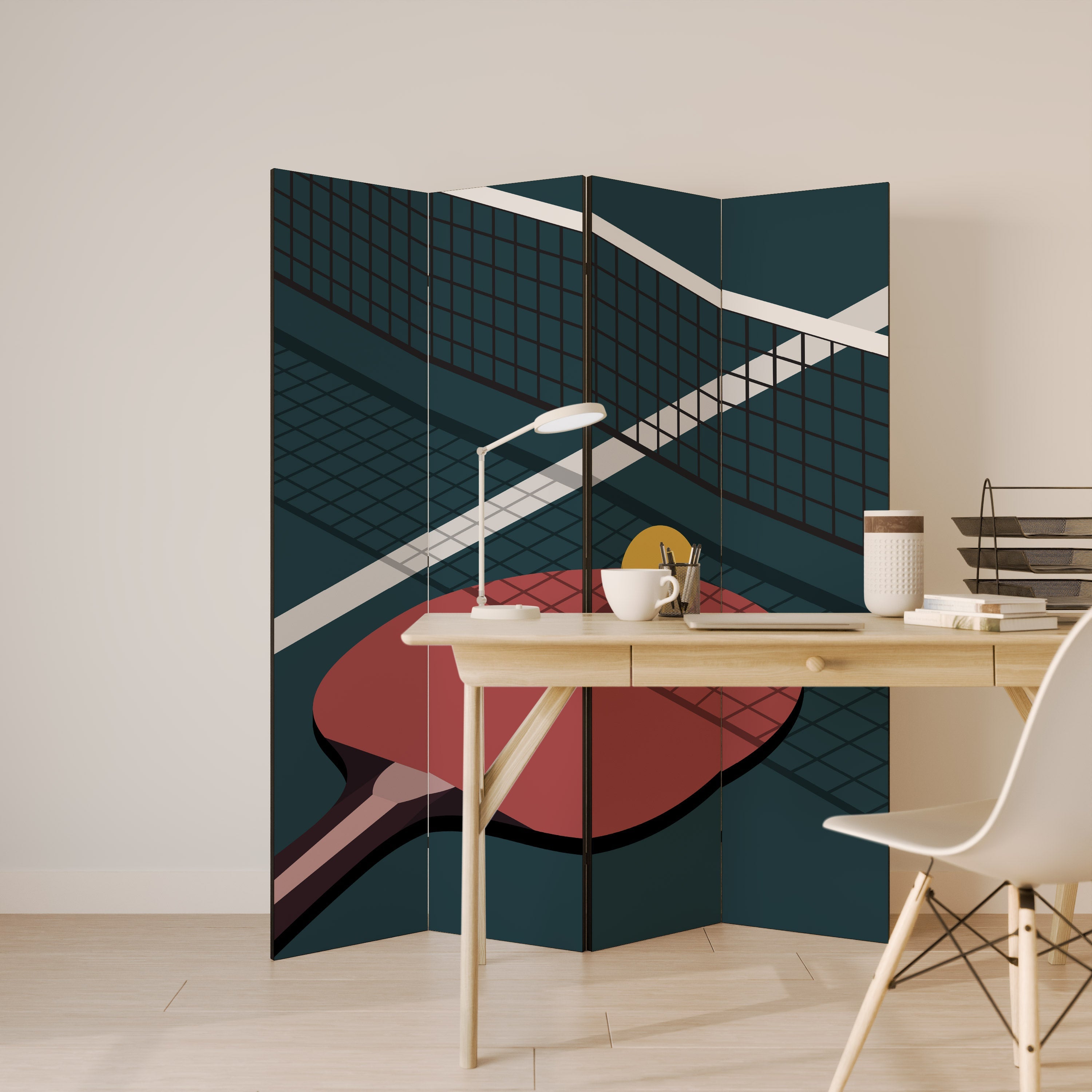 PING-PONG-SPIEL Dekorativer 4-teiliger Raumteiler