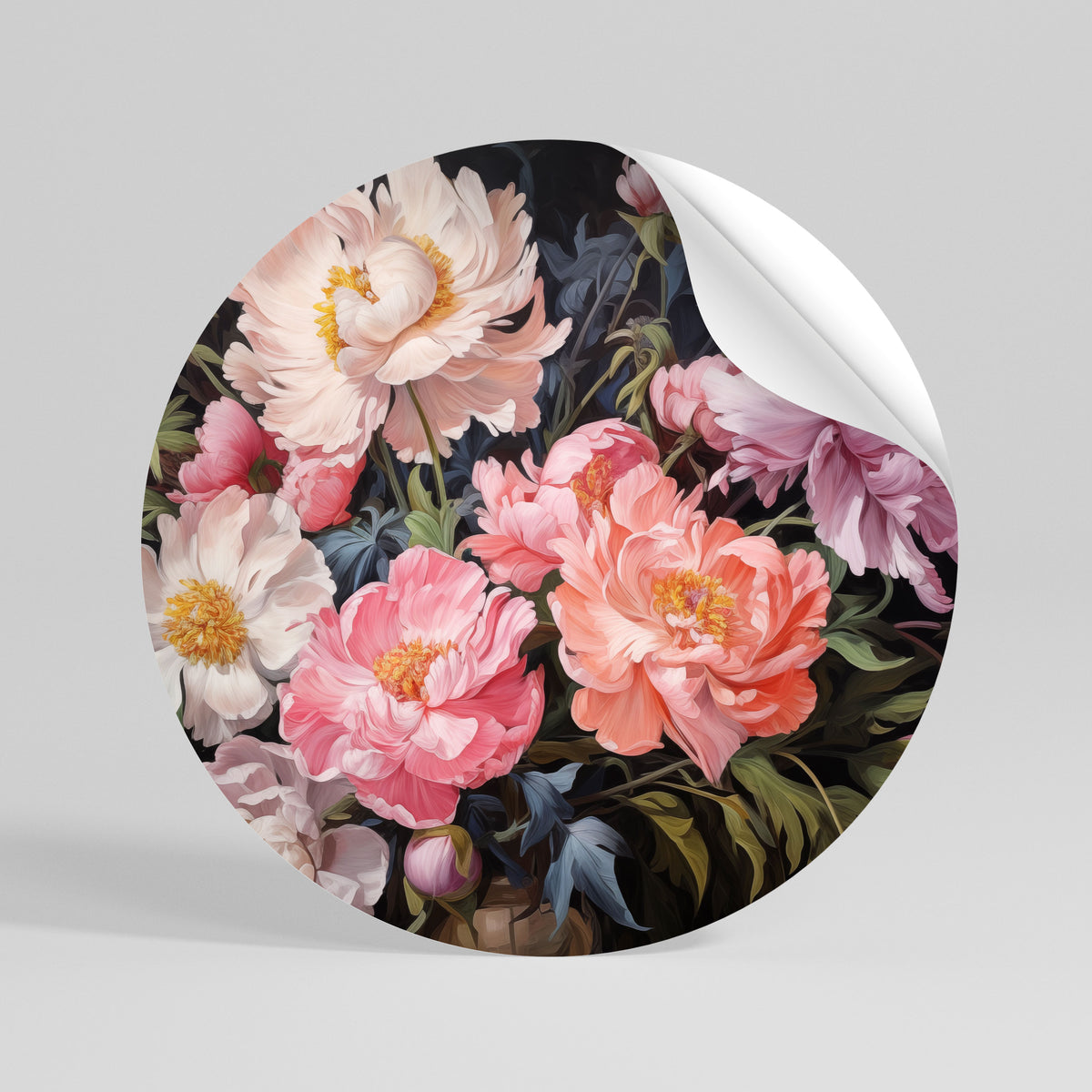 PEONIES BLOSSOM Runder Wandsticker zum Abziehen und Aufkleben