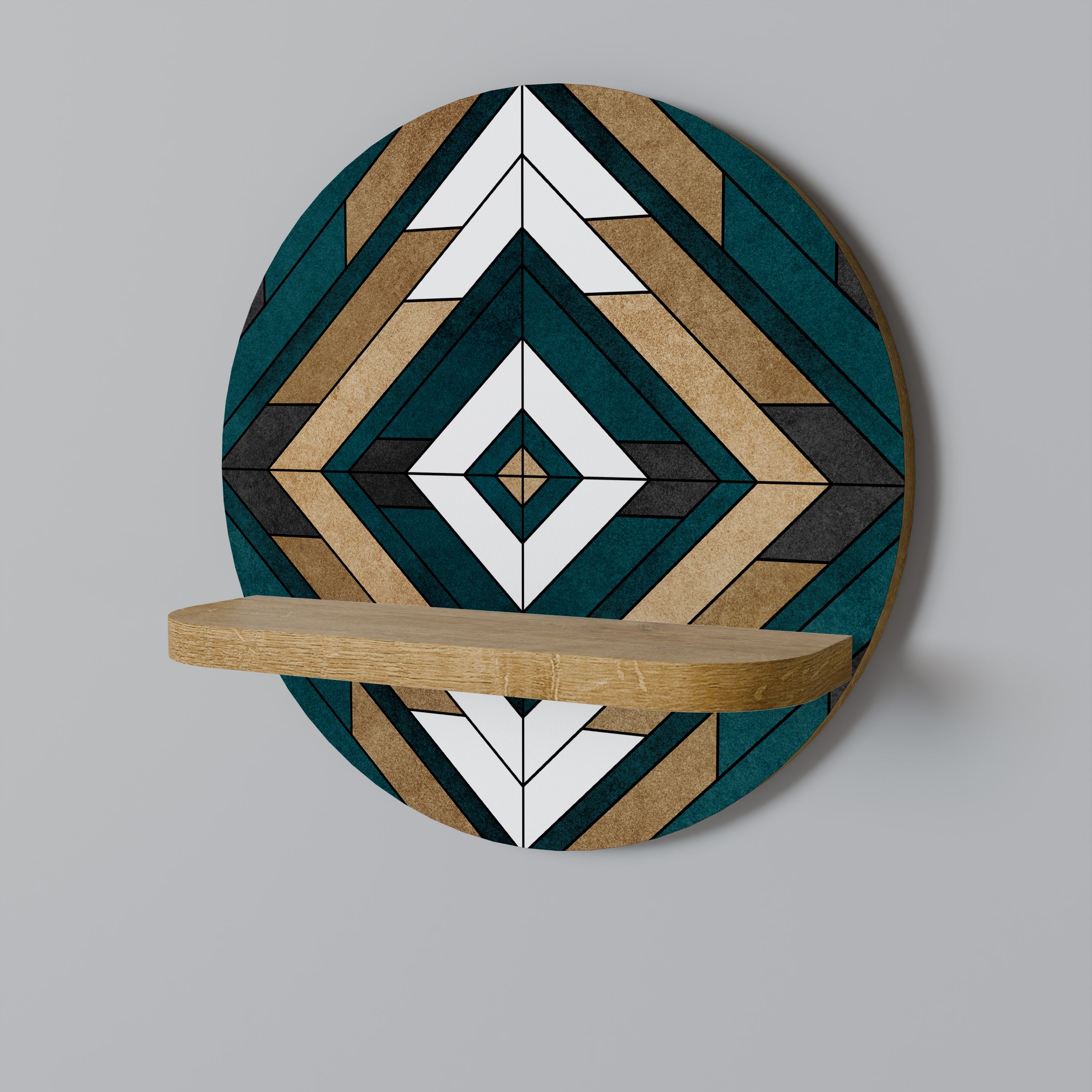 ARTISTIC GEOMETRY Round Art Shelf In Oak Effect