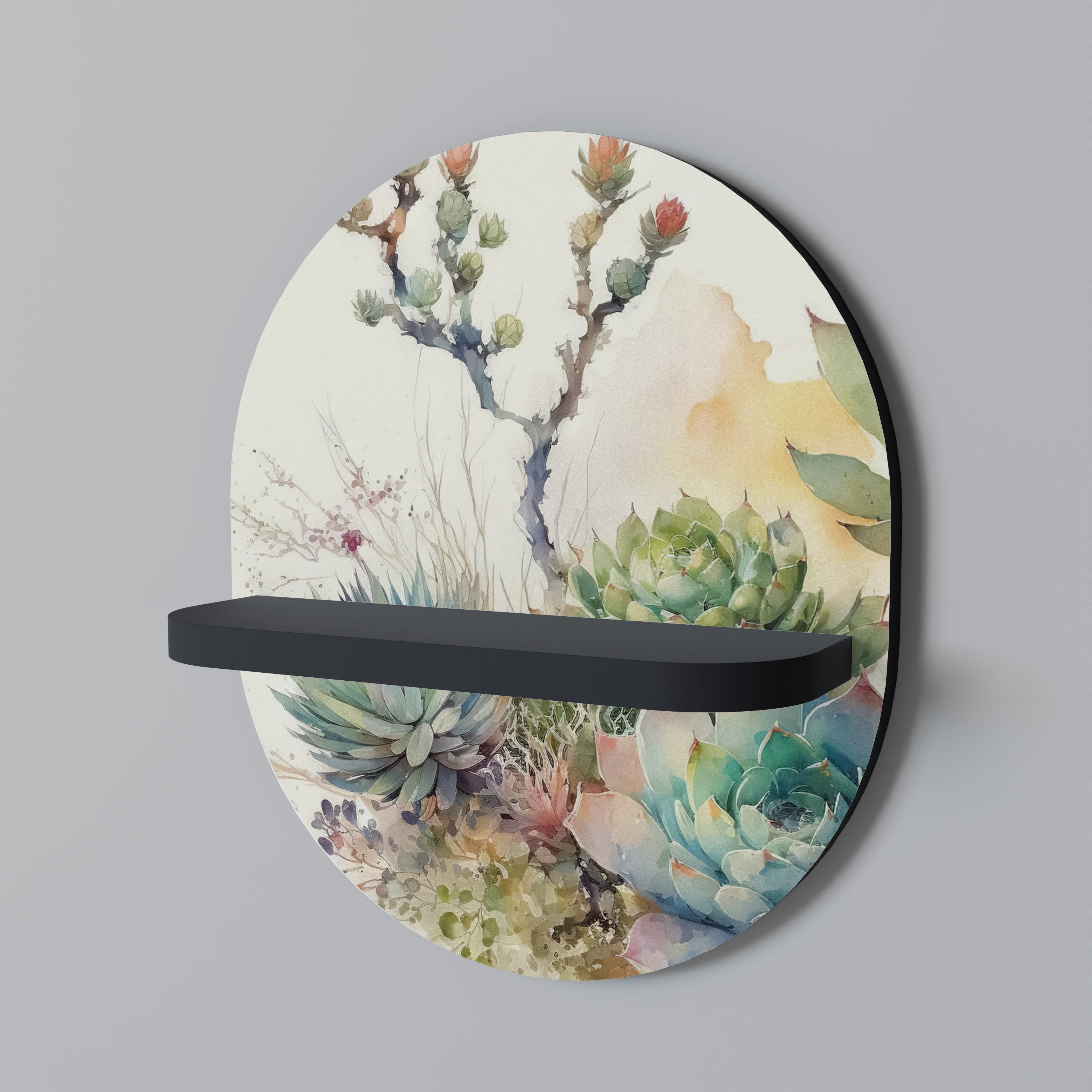 SUCCULENT WHIMSY Ovales Kunstregal in Schwarz