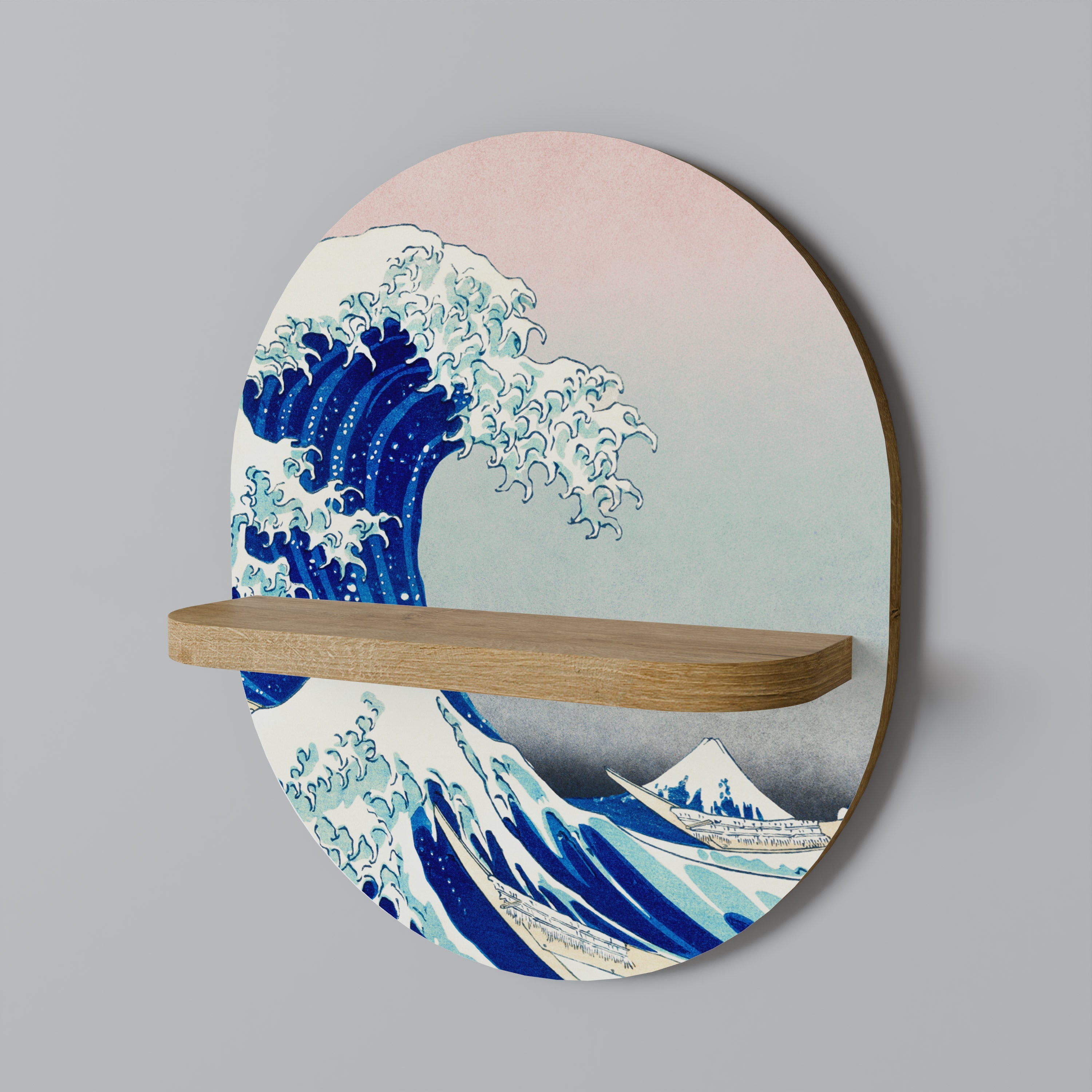 THE GREAT WAVE Ovales Kunstregal in Eichenoptik