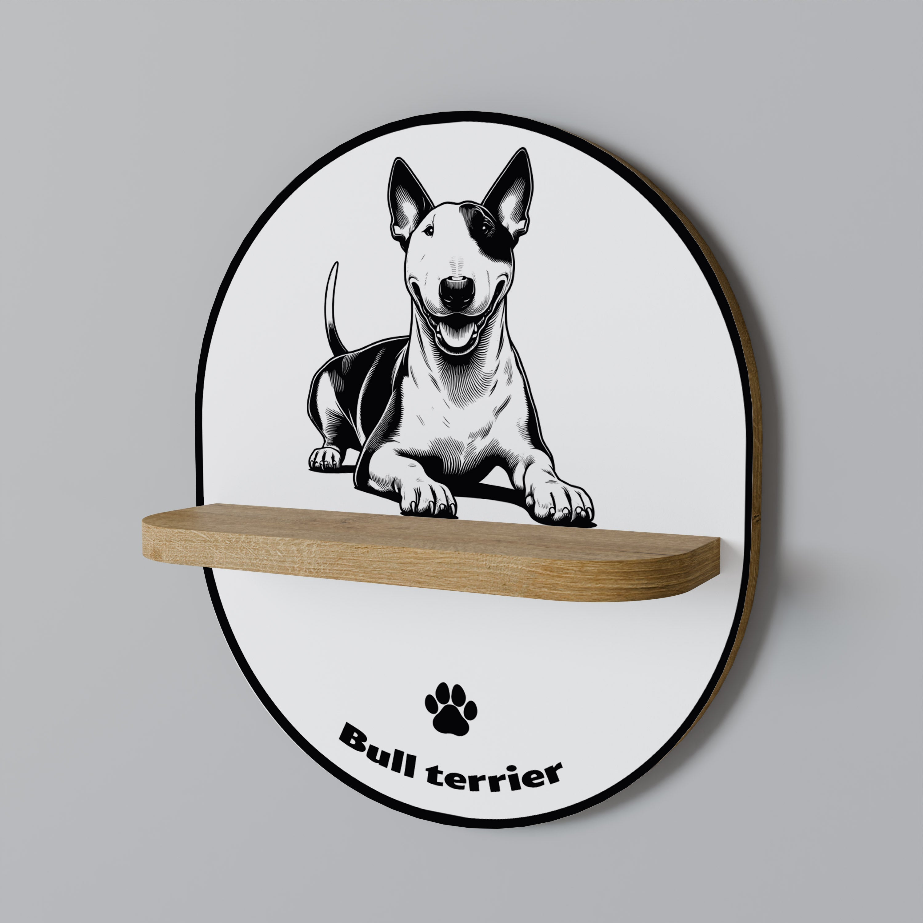 Ovales Kunstregal „BULL TERRIER“ in Eichenoptik