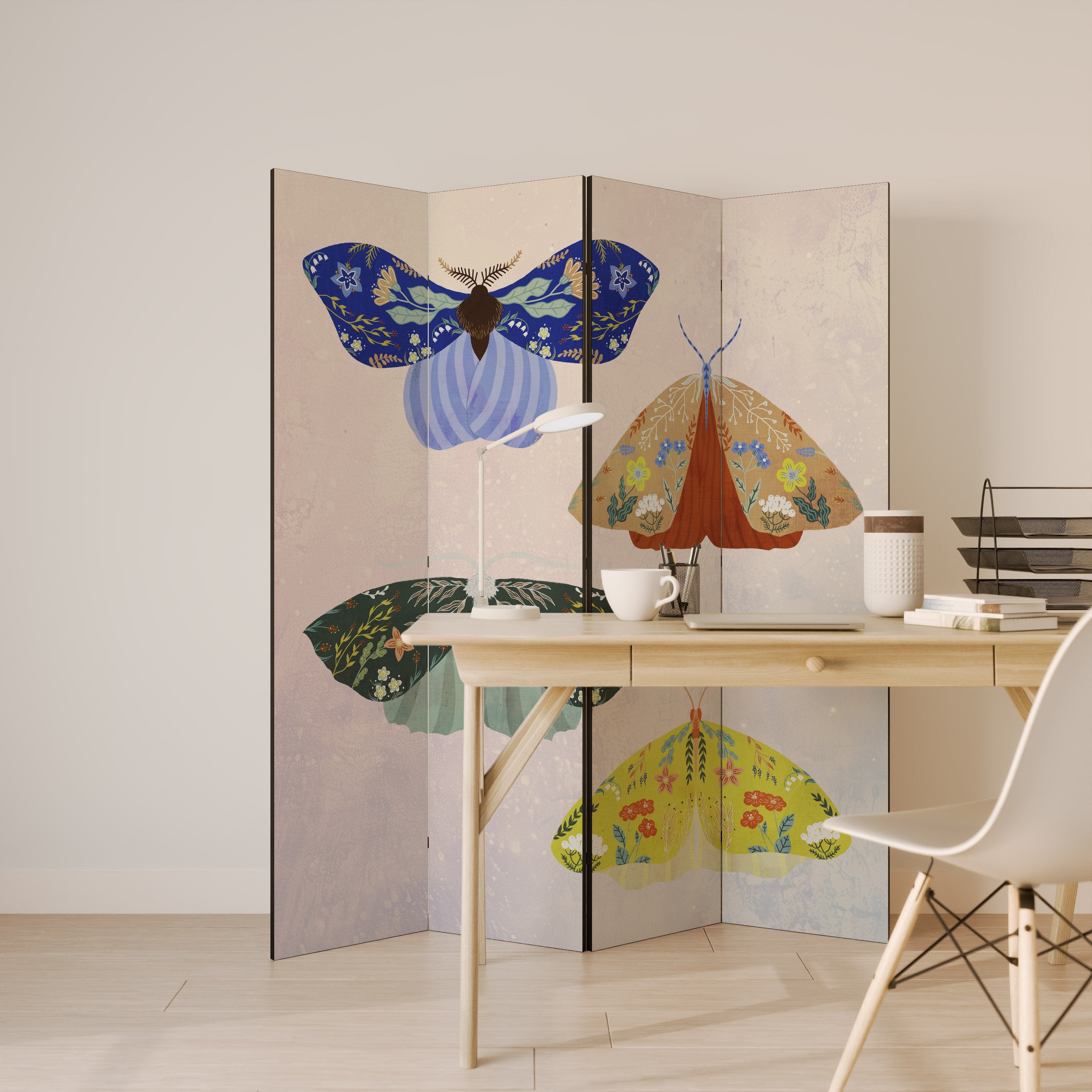 MOTH INTO THE LIGHT Dekorativer 4-teiliger Raumteiler