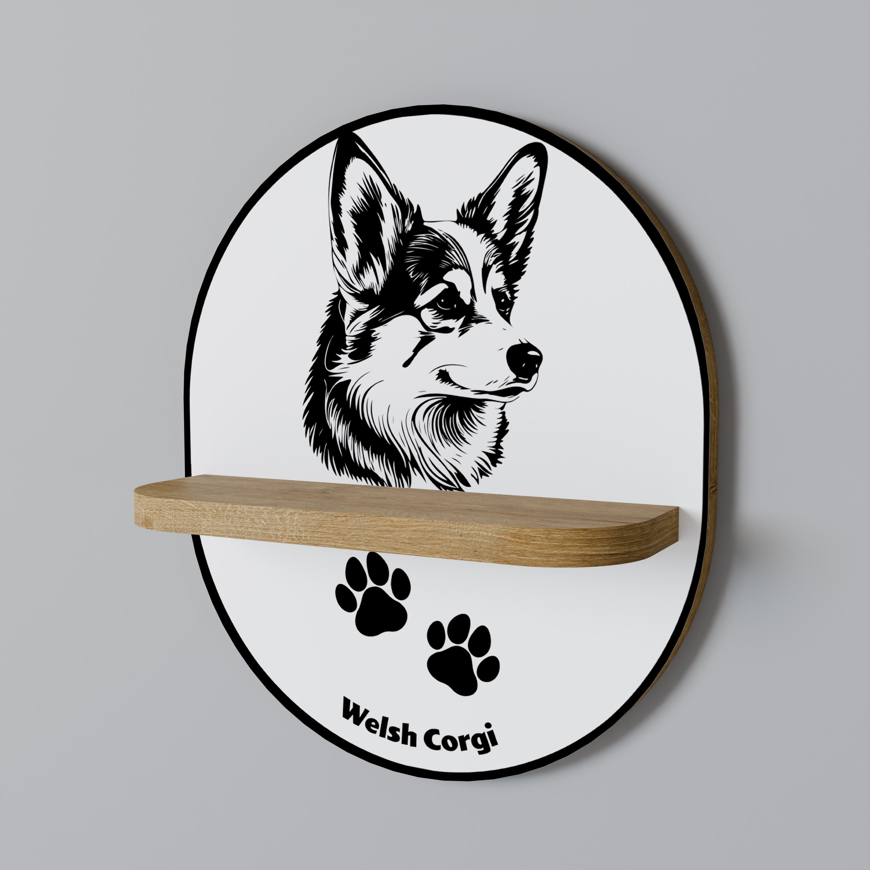Ovales Kunstregal „WELSH CORGI PEMBROKE“ in Eichenoptik