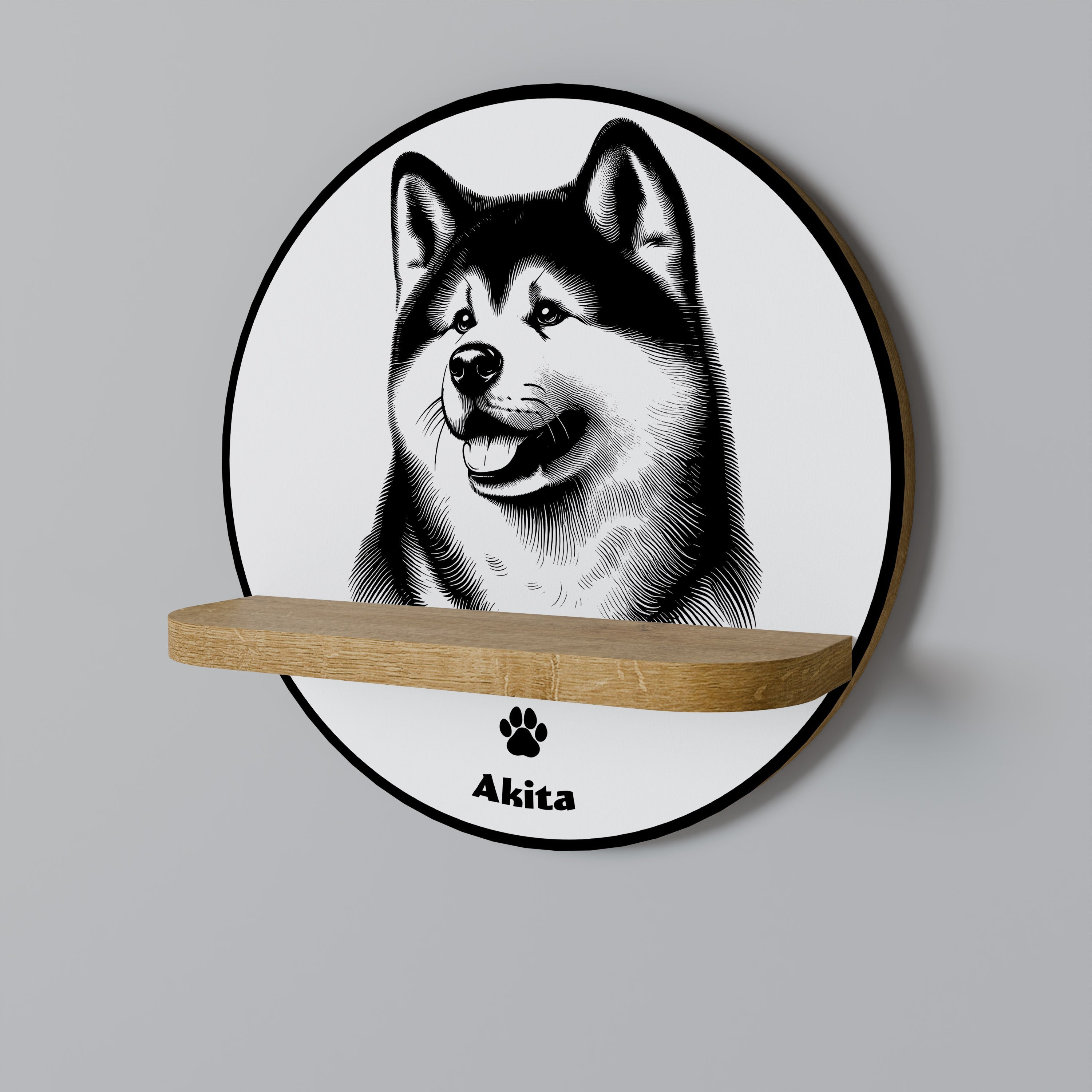 AKITA DOG Rundes Kunstregal in Eichenoptik