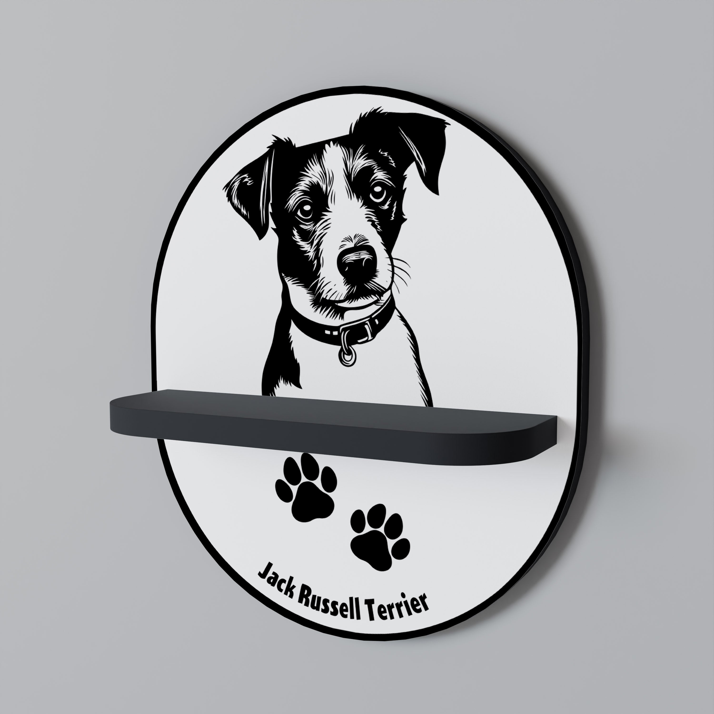 JACK RUSSEL TERRIER Ovales Kunstregal in Schwarz