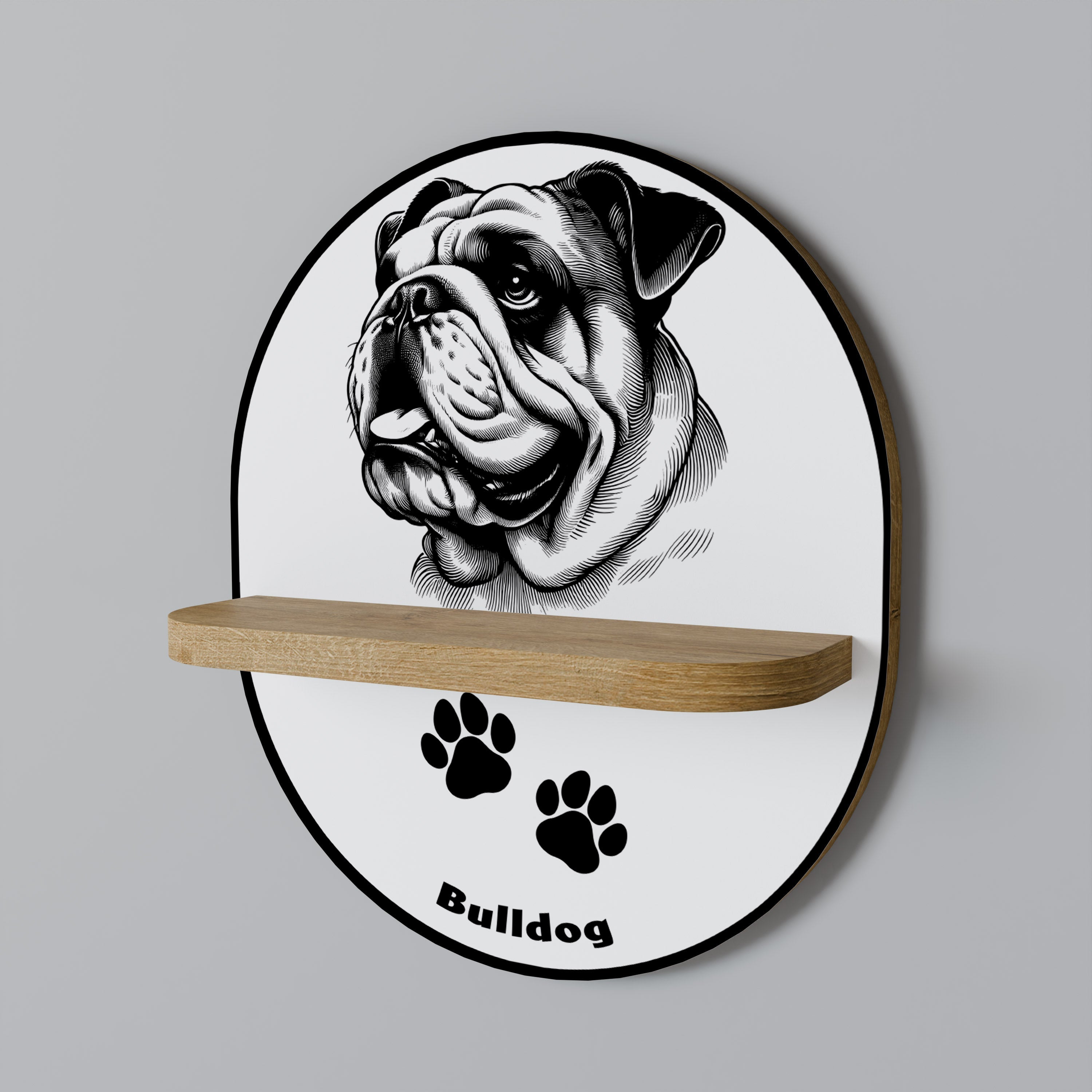 BULLDOG DOG Ovales Kunstregal in Eichenoptik