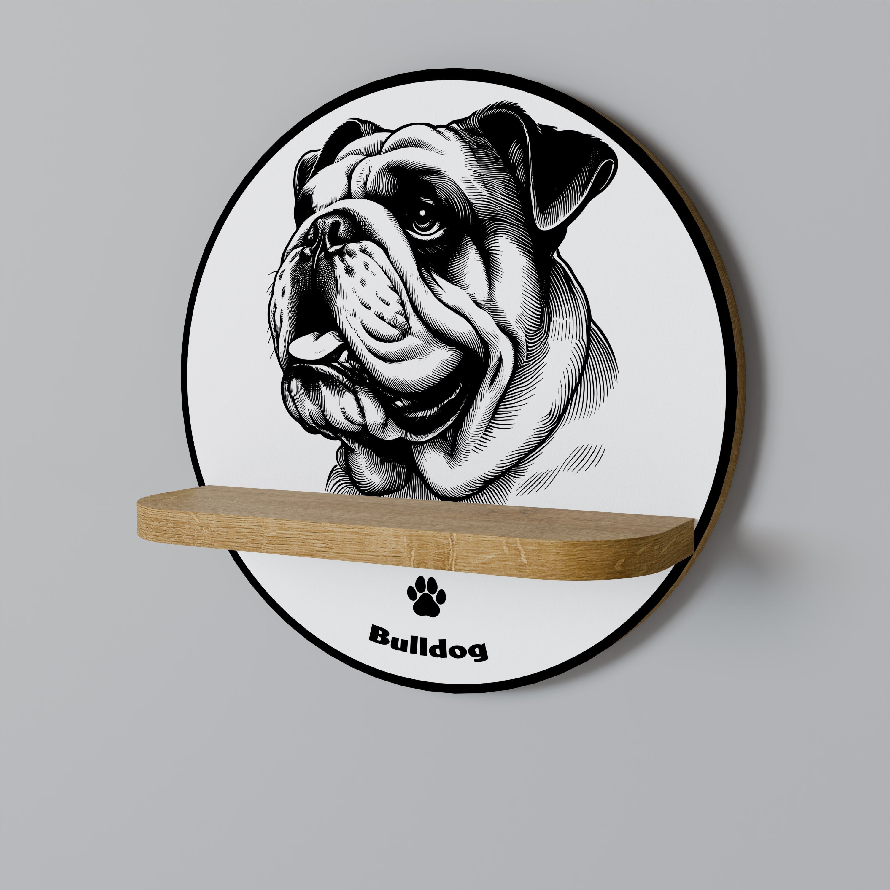 BULLDOG DOG Rundes Kunstregal in Eichenoptik