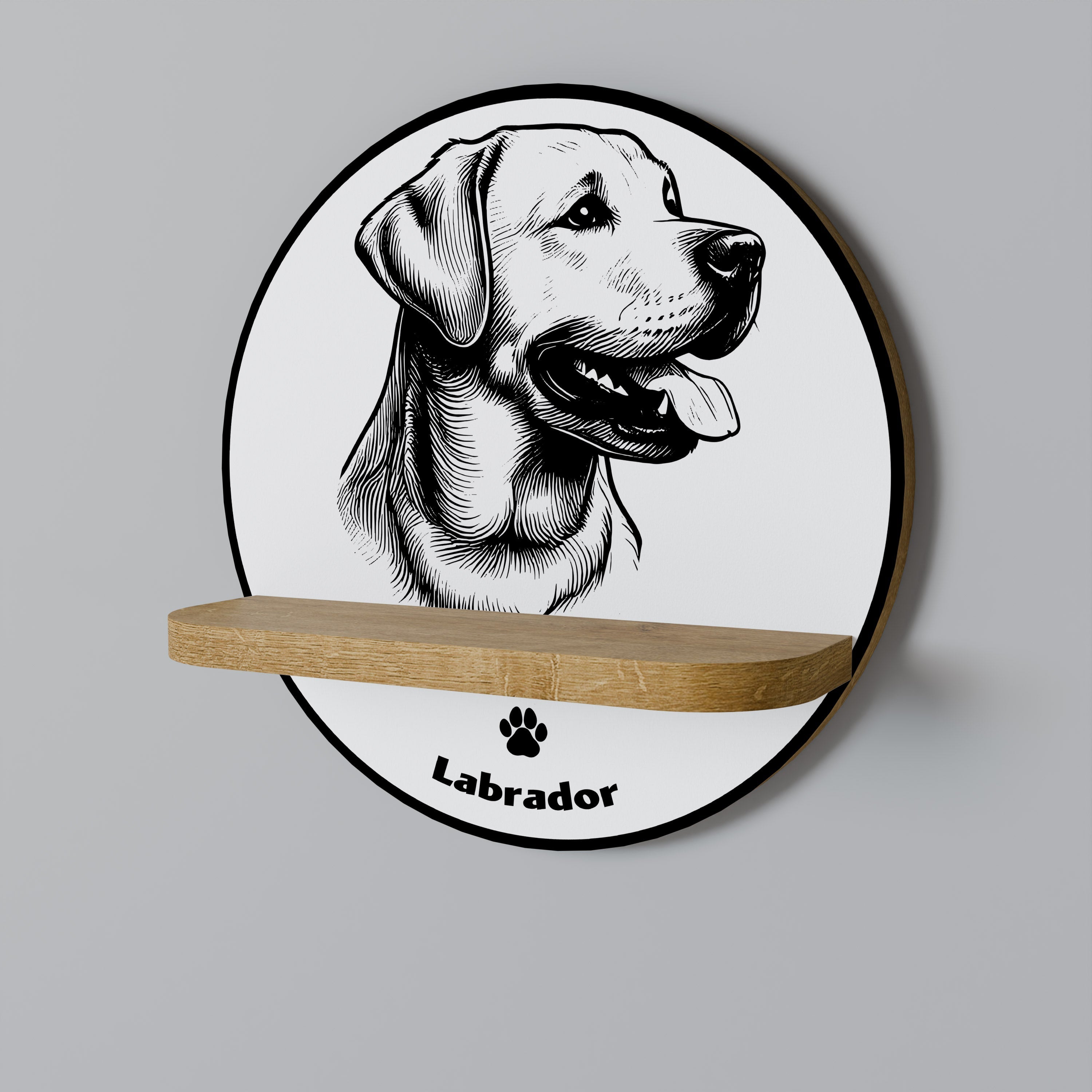 LABRADOR DOG Rundes Kunstregal in Eichenoptik