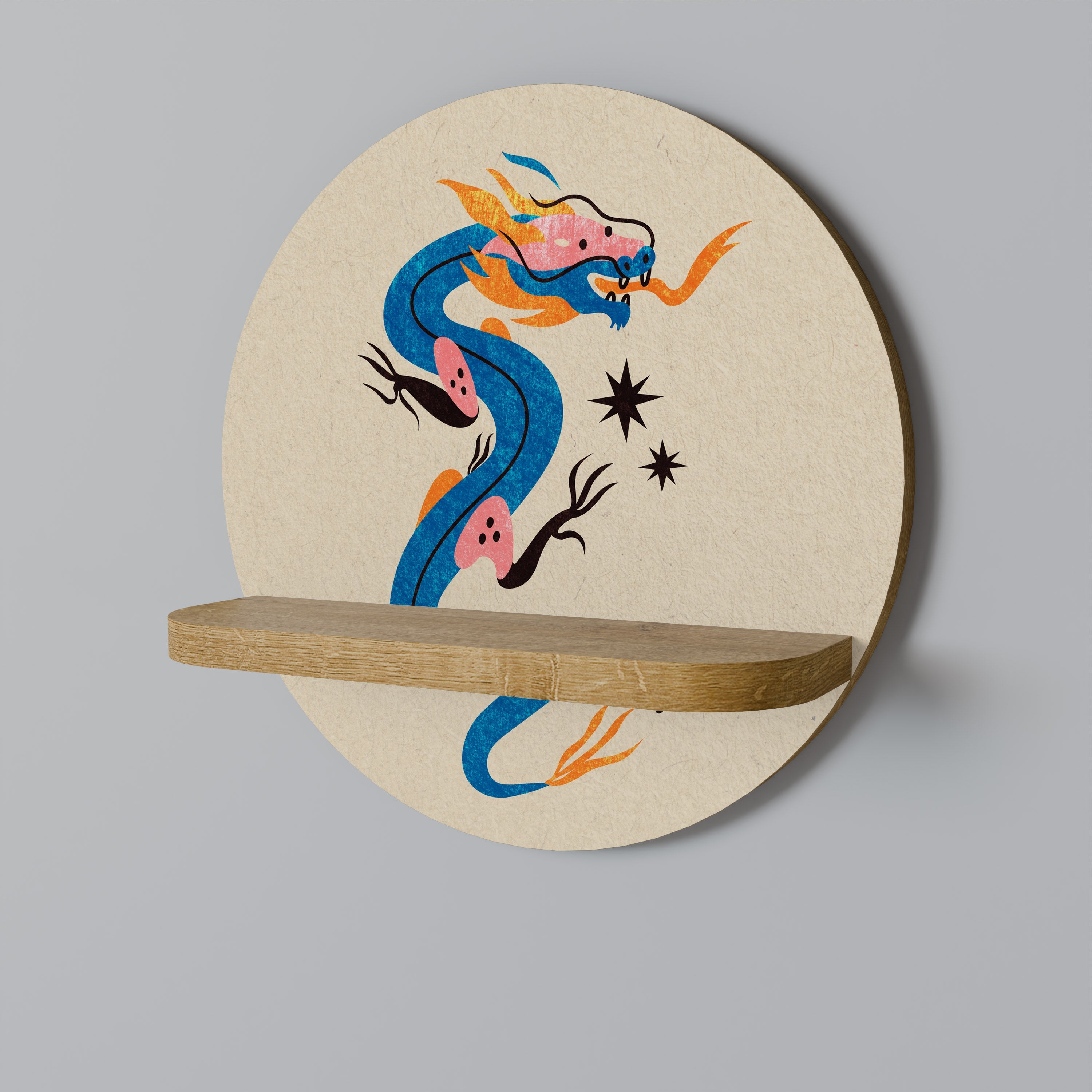 MYTHOLOGICAL CREATURES Rundes Kunstregal in Eichenoptik