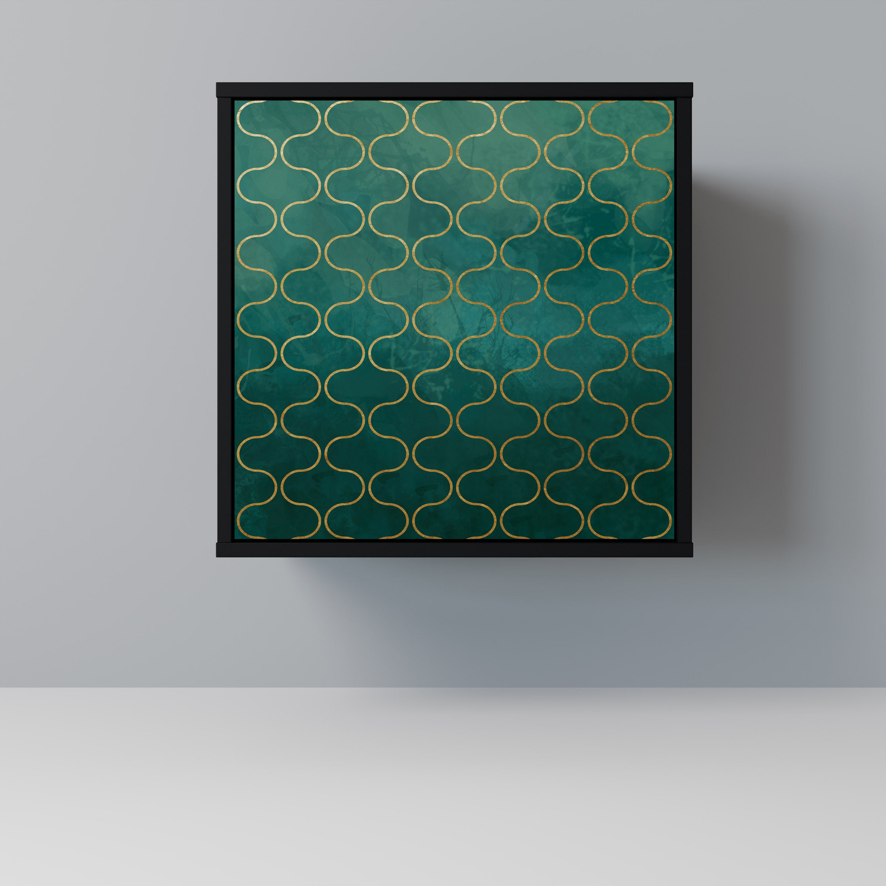 TESSELATED GREENERY 1-Door Sideboard in Black Finish