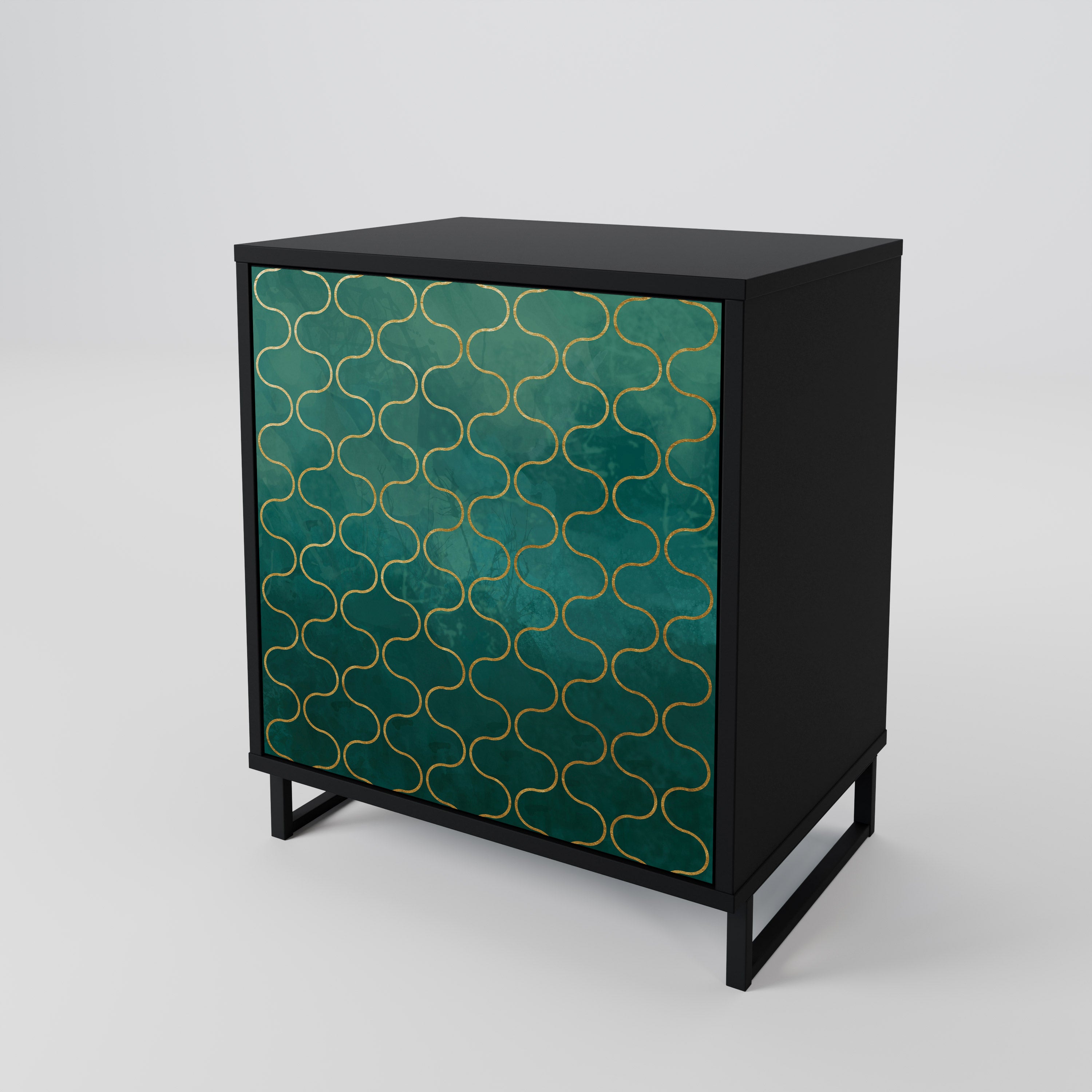 TESSELATED GREENERY 1-Door Sideboard in Black Finish