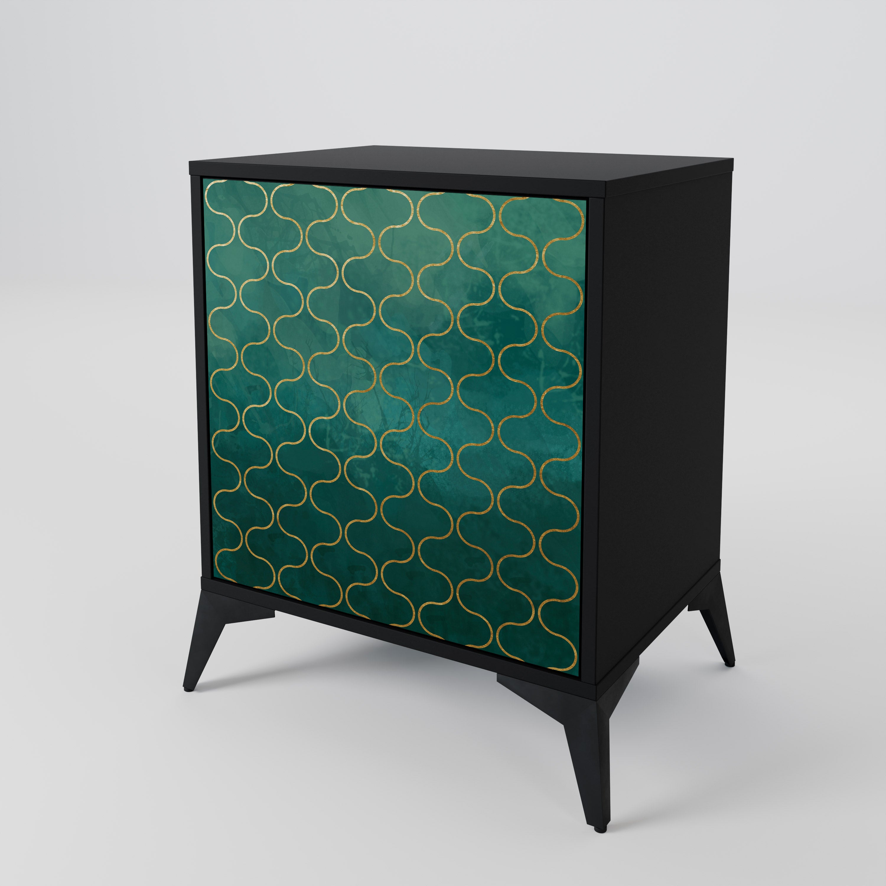 TESSELATED GREENERY 1-Door Sideboard in Black Finish