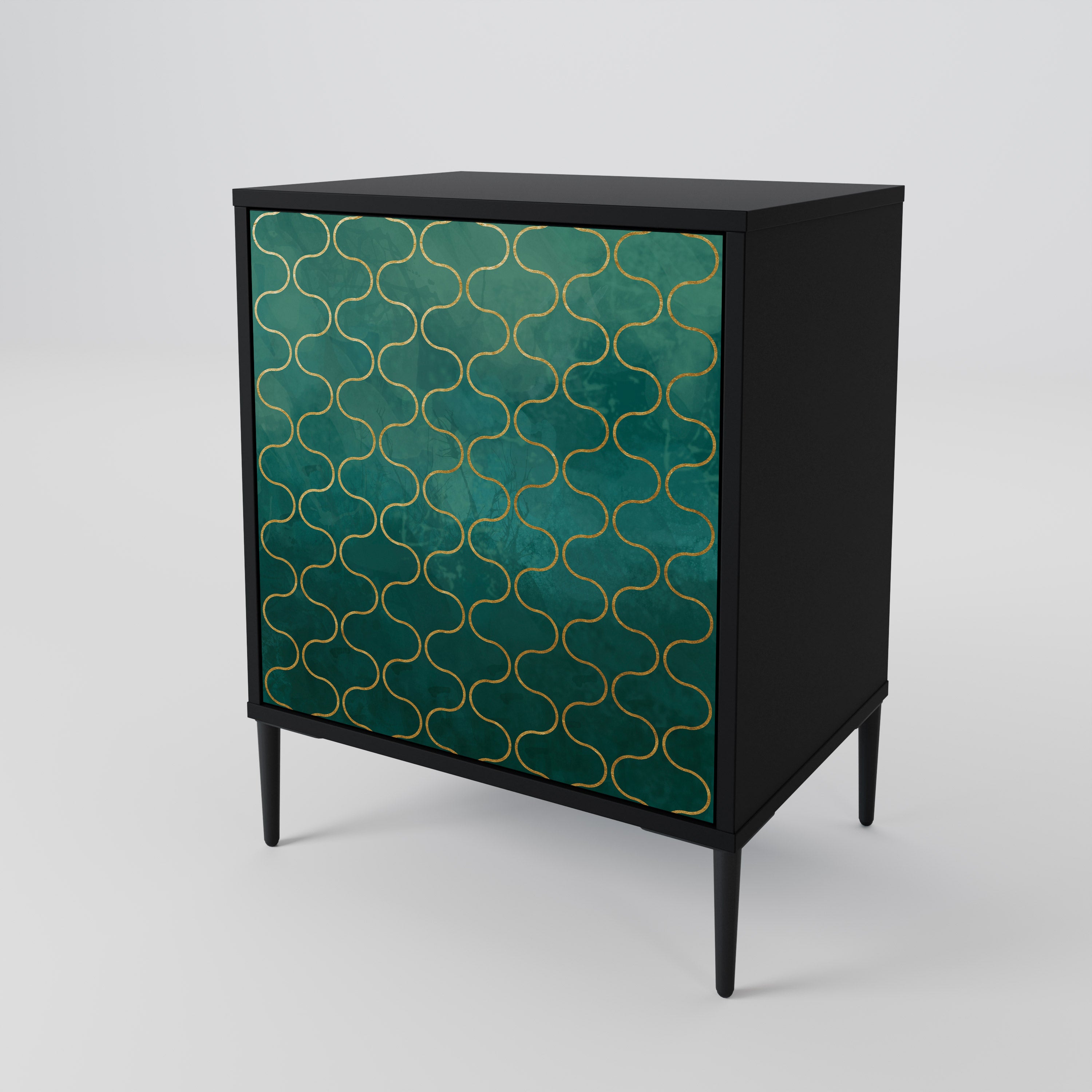 TESSELATED GREENERY 1-Door Sideboard in Black Finish