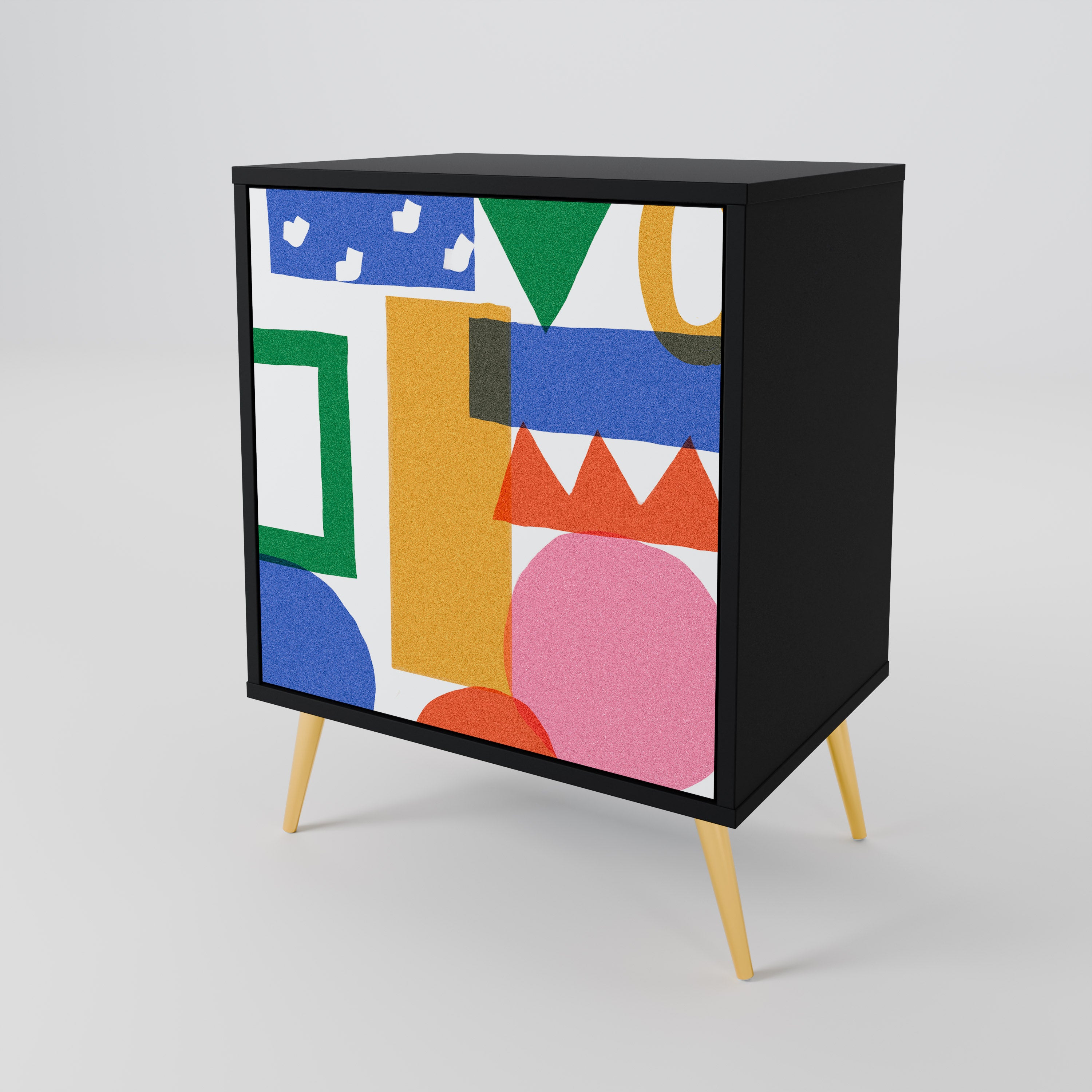GEOMETRIC GLIMMER 1-Door Sideboard in Black Finish