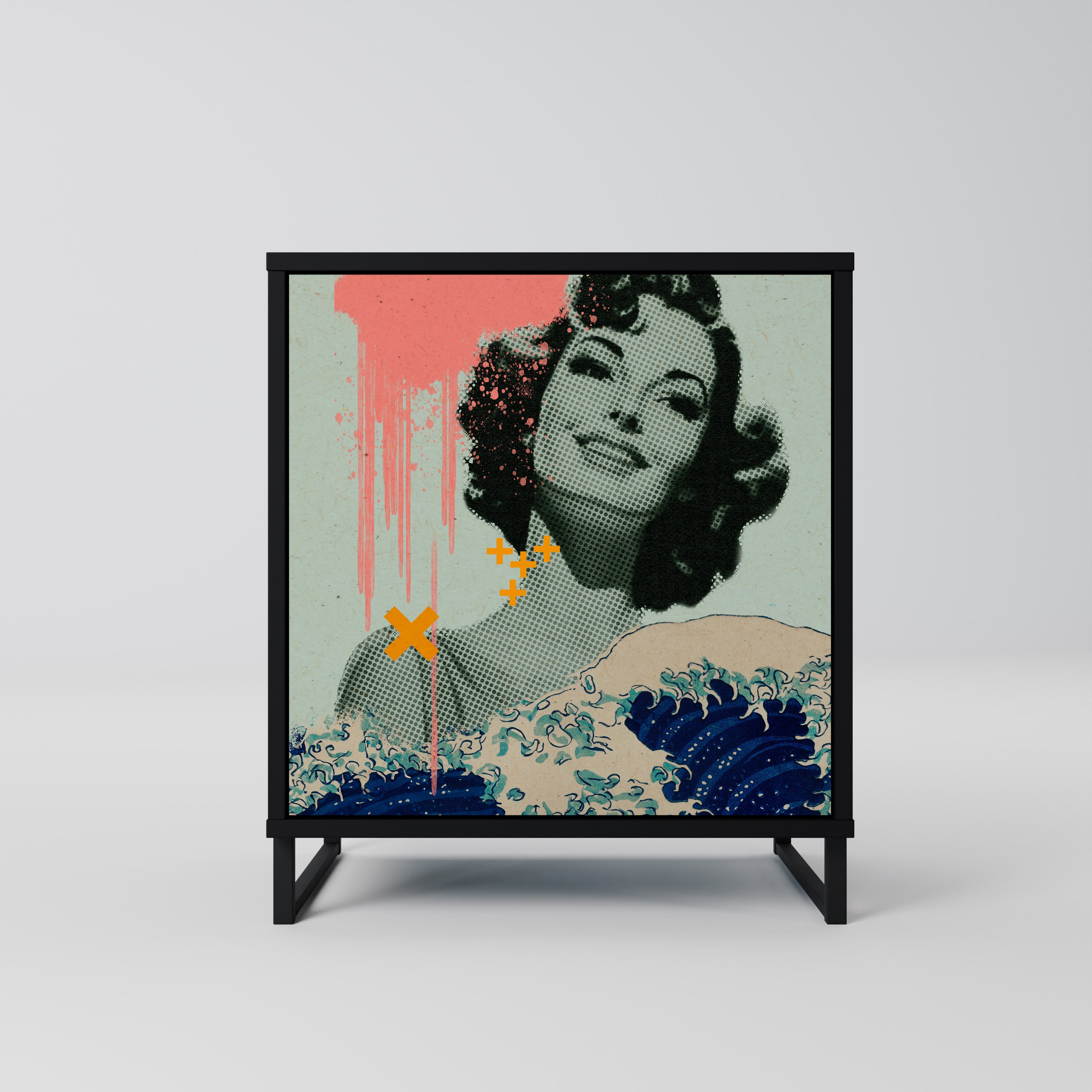 KANAGAWA BEAUTY 1-Door Sideboard in Black Finish