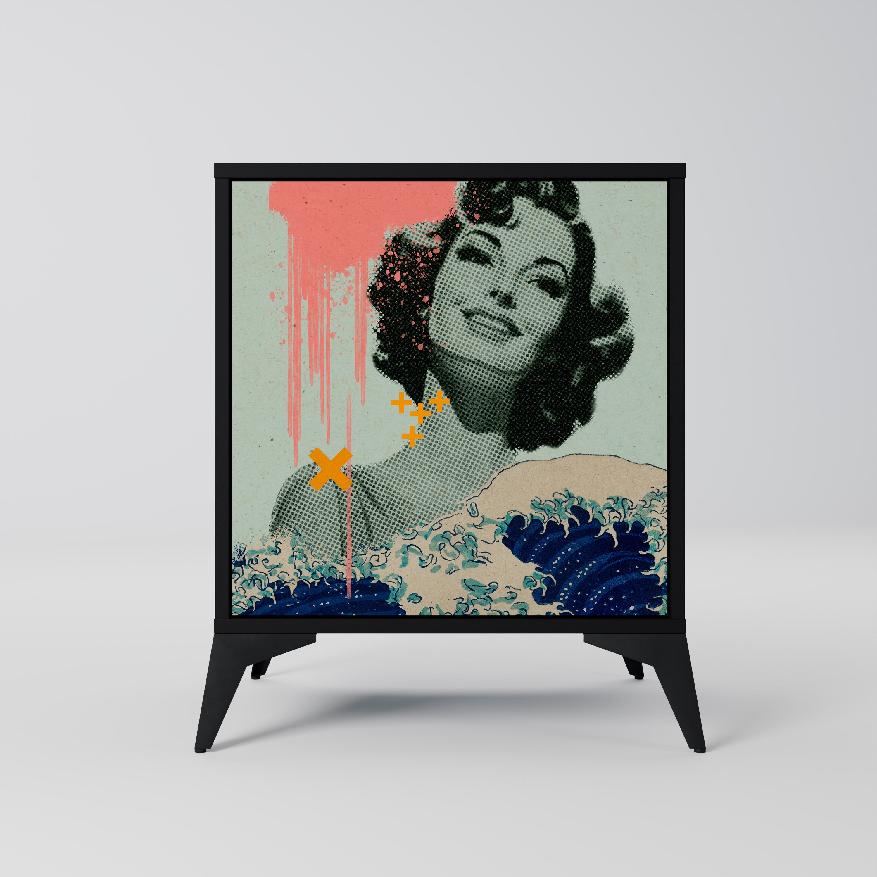 KANAGAWA BEAUTY 1-Door Sideboard in Black Finish