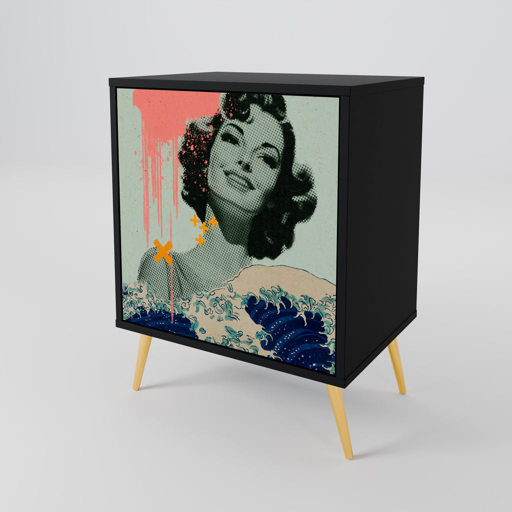 KANAGAWA BEAUTY 1-Door Sideboard in Black Finish