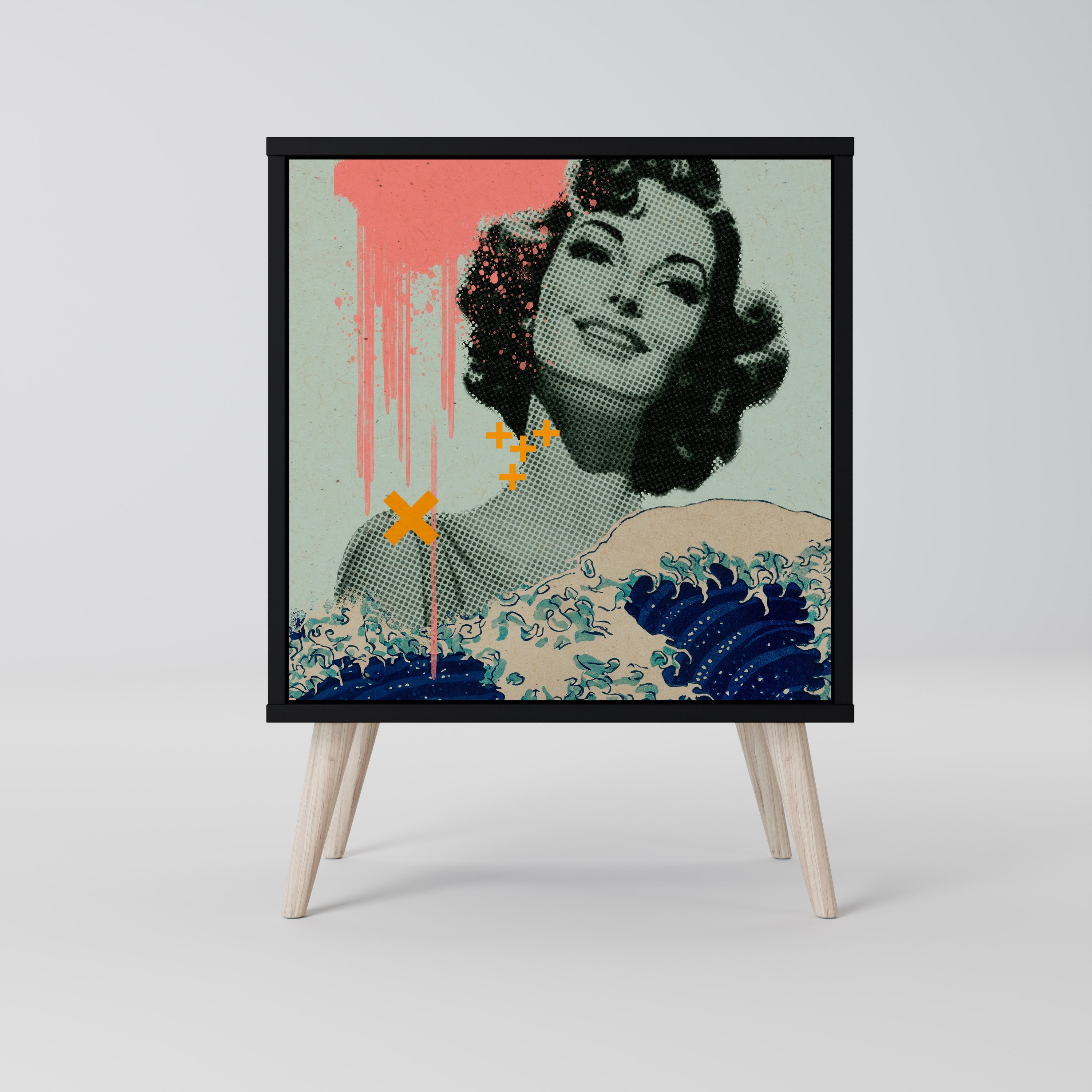 KANAGAWA BEAUTY 1-Door Sideboard in Black Finish