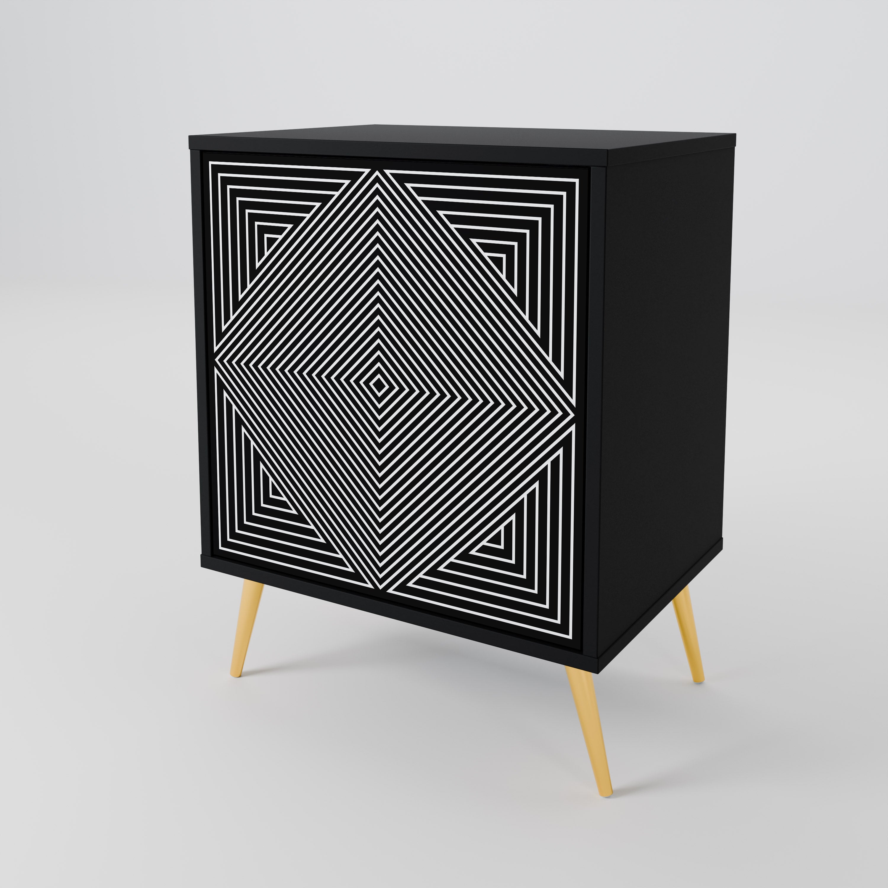 POLYGON ILLUSION 1-Door Sideboard in Black Finish