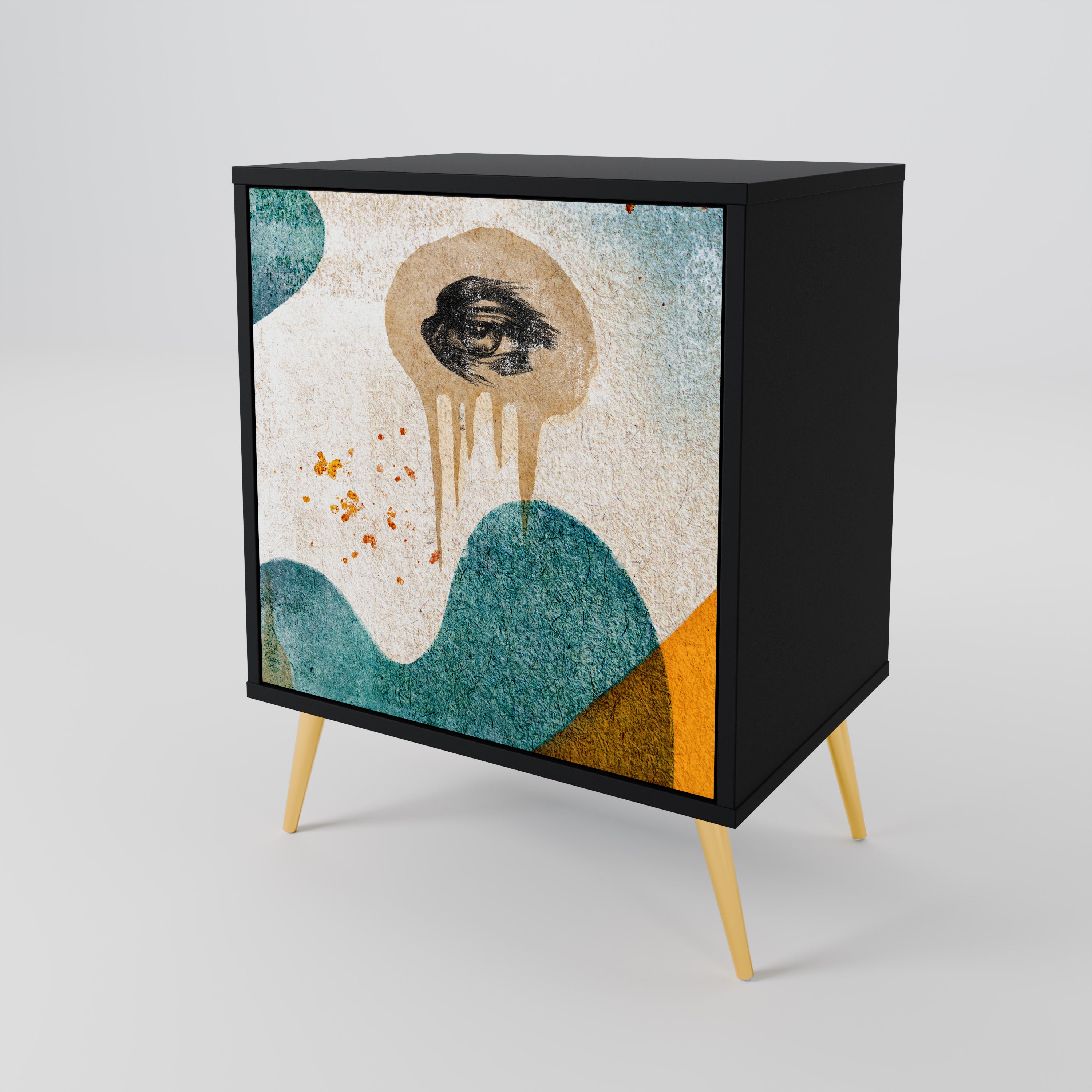 ABSTRACT FACES Sideboard mit 1 Tür in Schwarz