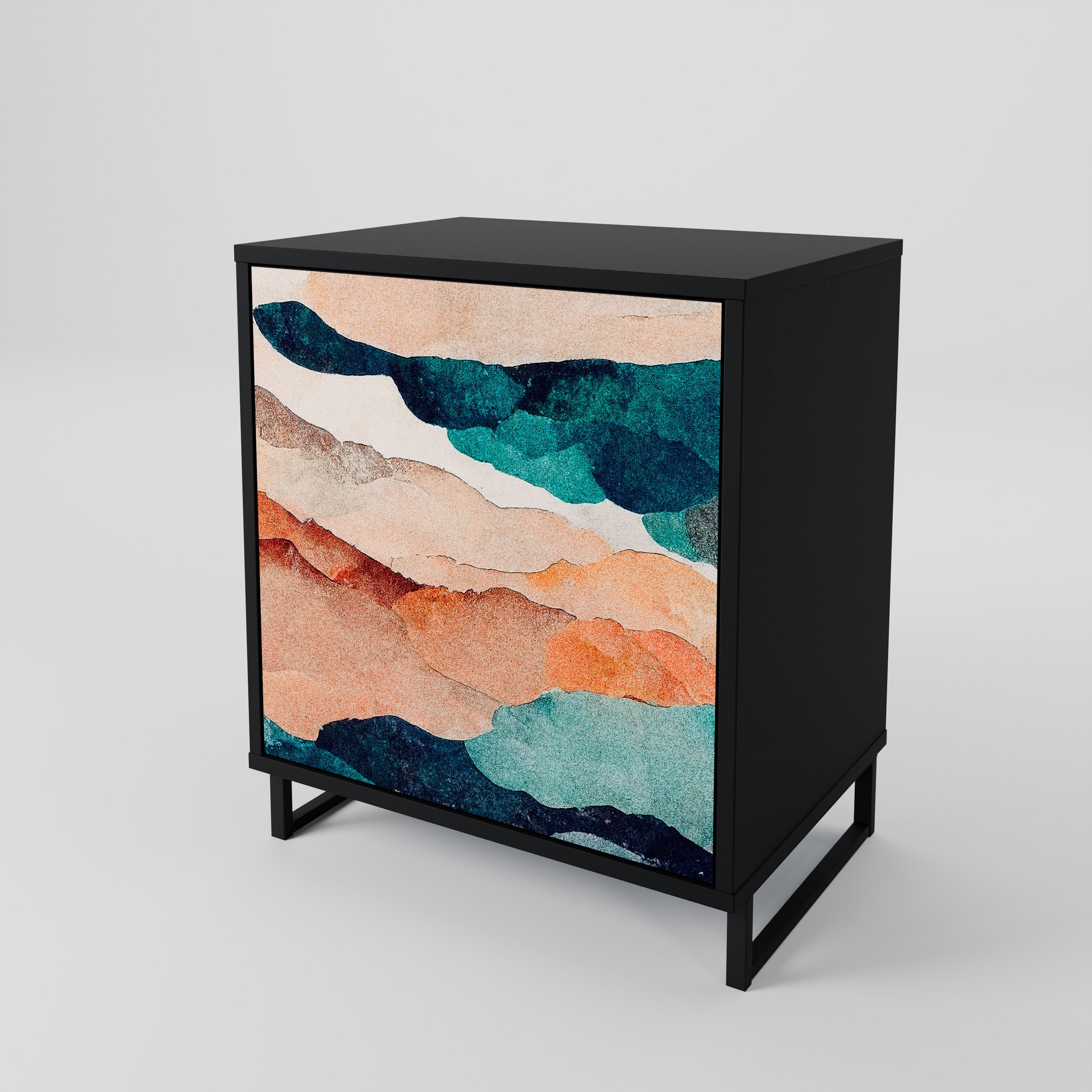 ABSTRACT LANDSCAPE Sideboard mit 1 Tür in Schwarz