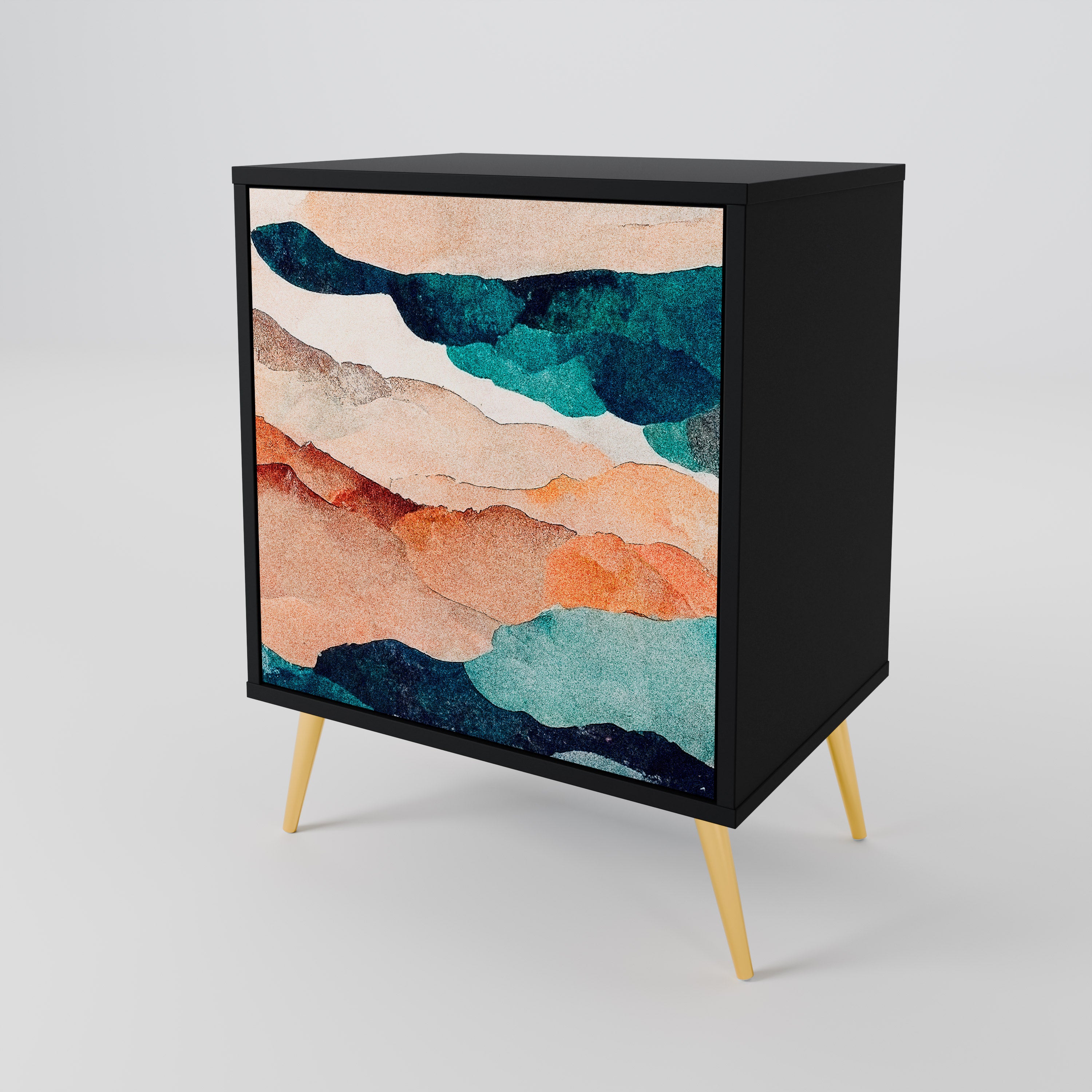 ABSTRACT LANDSCAPE Sideboard mit 1 Tür in Schwarz