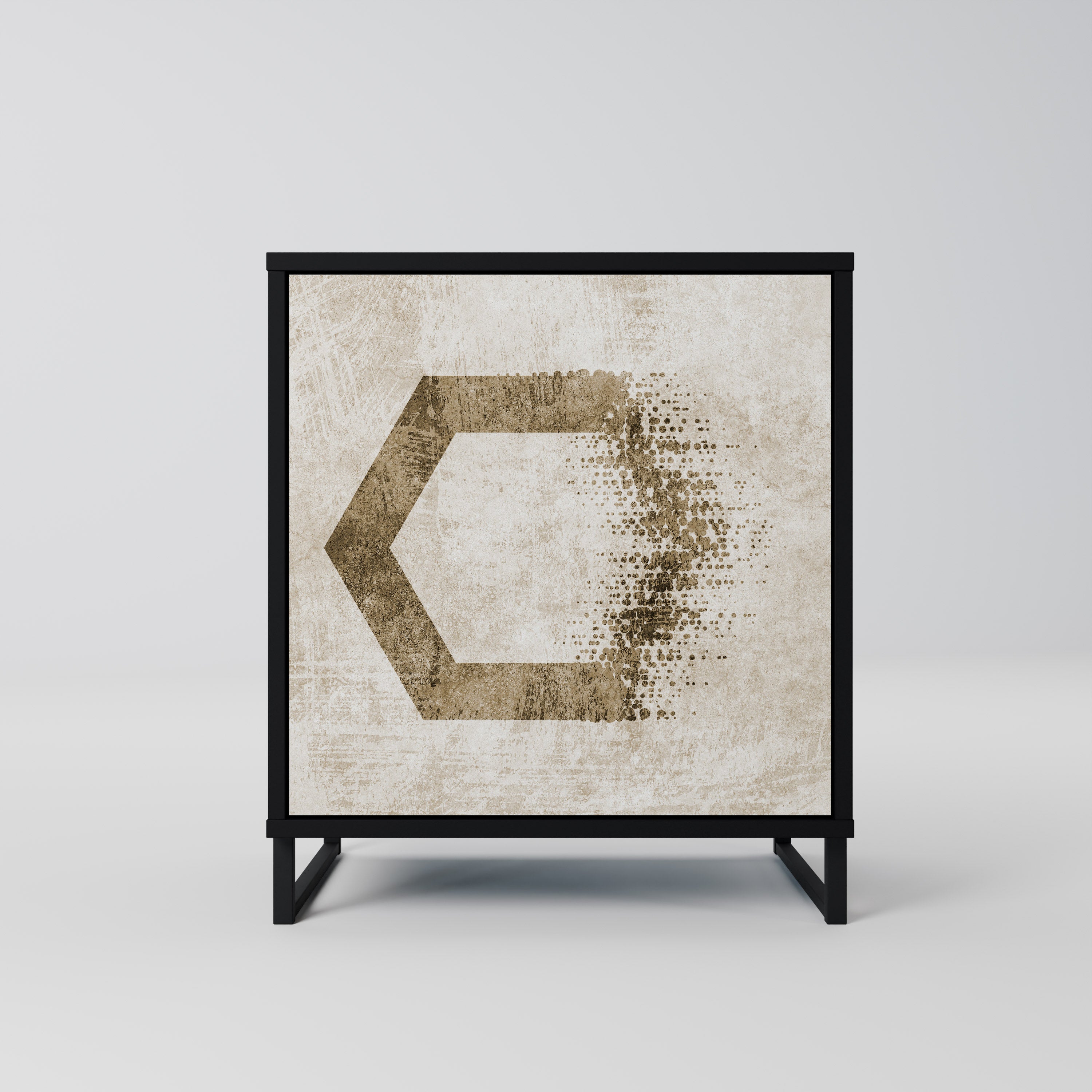 HEXAGONAL SHAPES 1-Door Sideboard in Black Finish