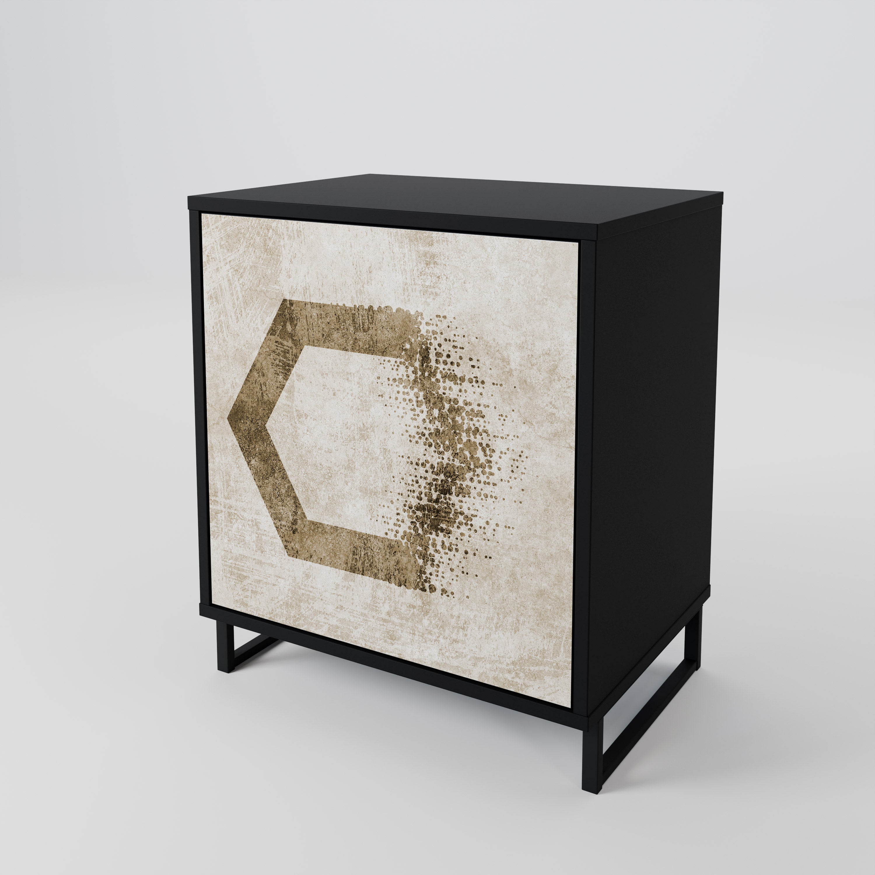 HEXAGONAL SHAPES 1-Door Sideboard in Black Finish