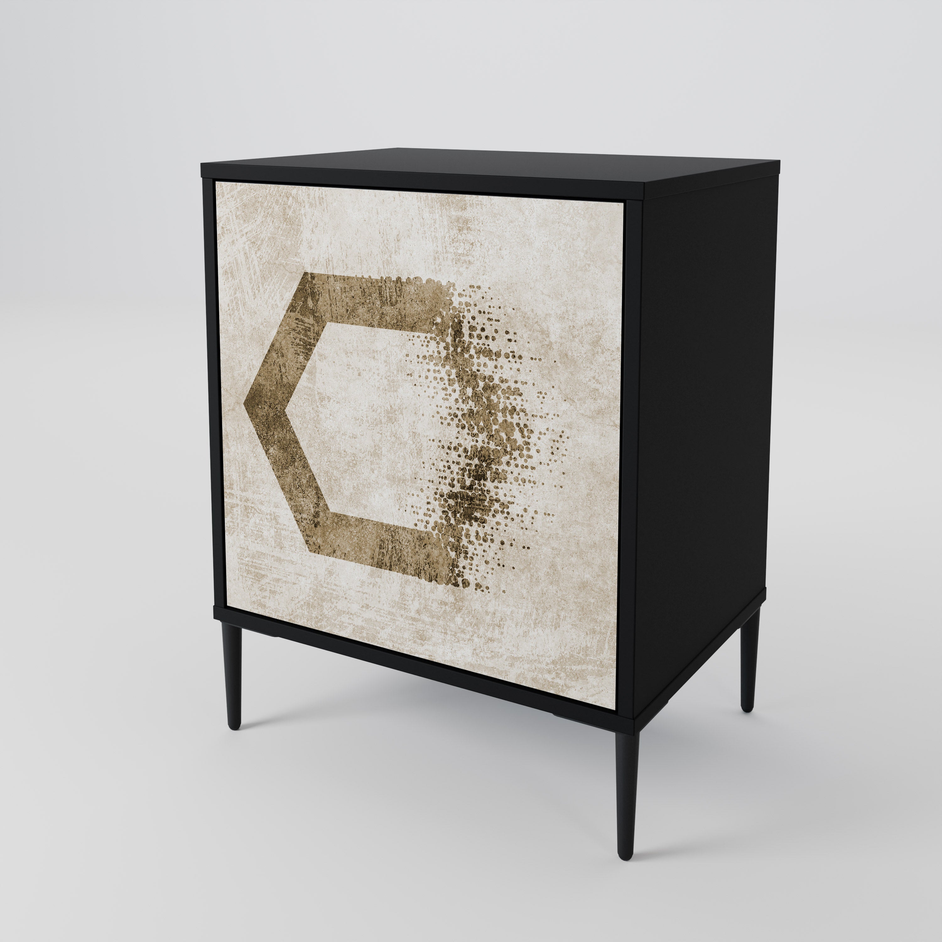 HEXAGONAL SHAPES 1-Door Sideboard in Black Finish