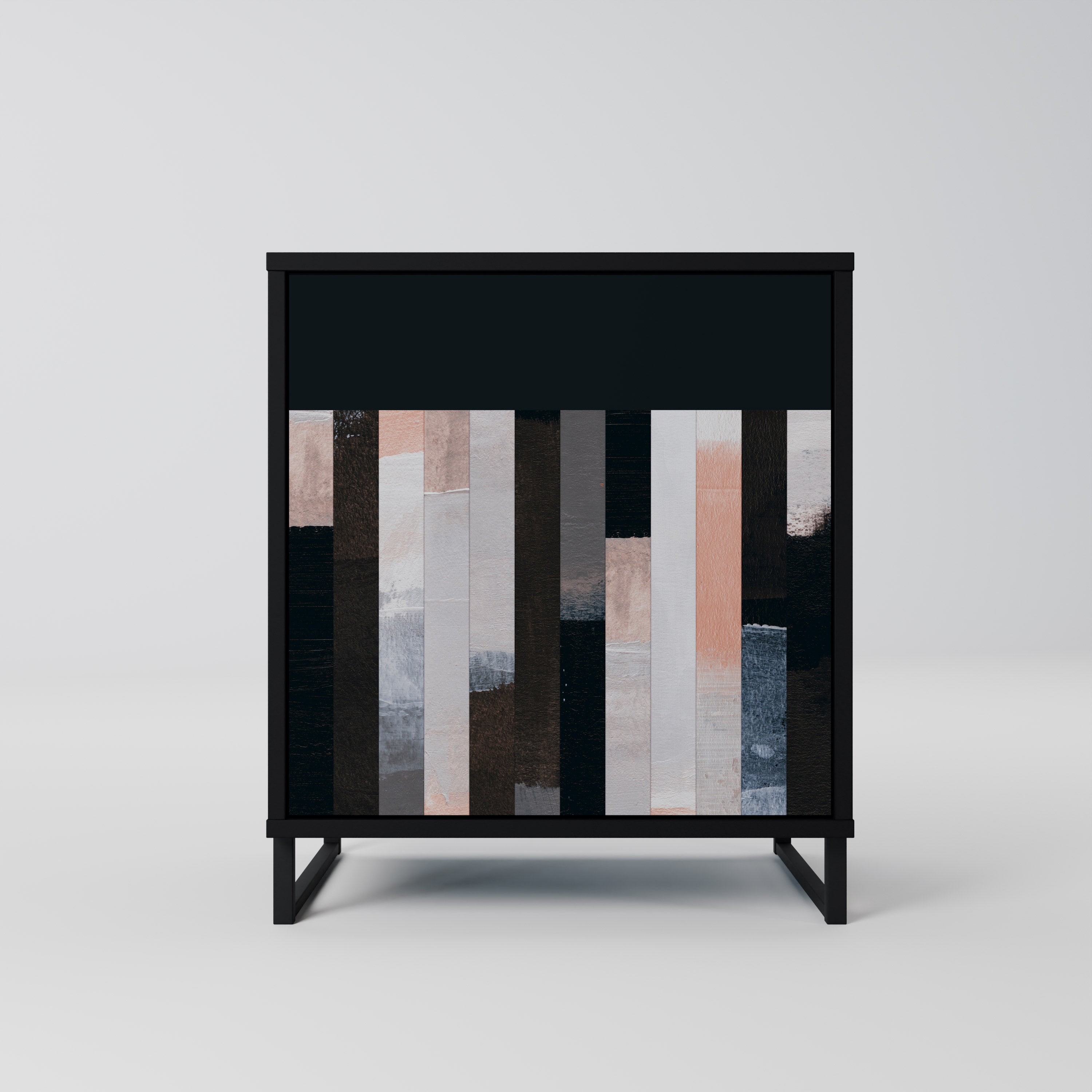 COLLAGE OF RECTANGLES 1-Door Sideboard in Black Finish