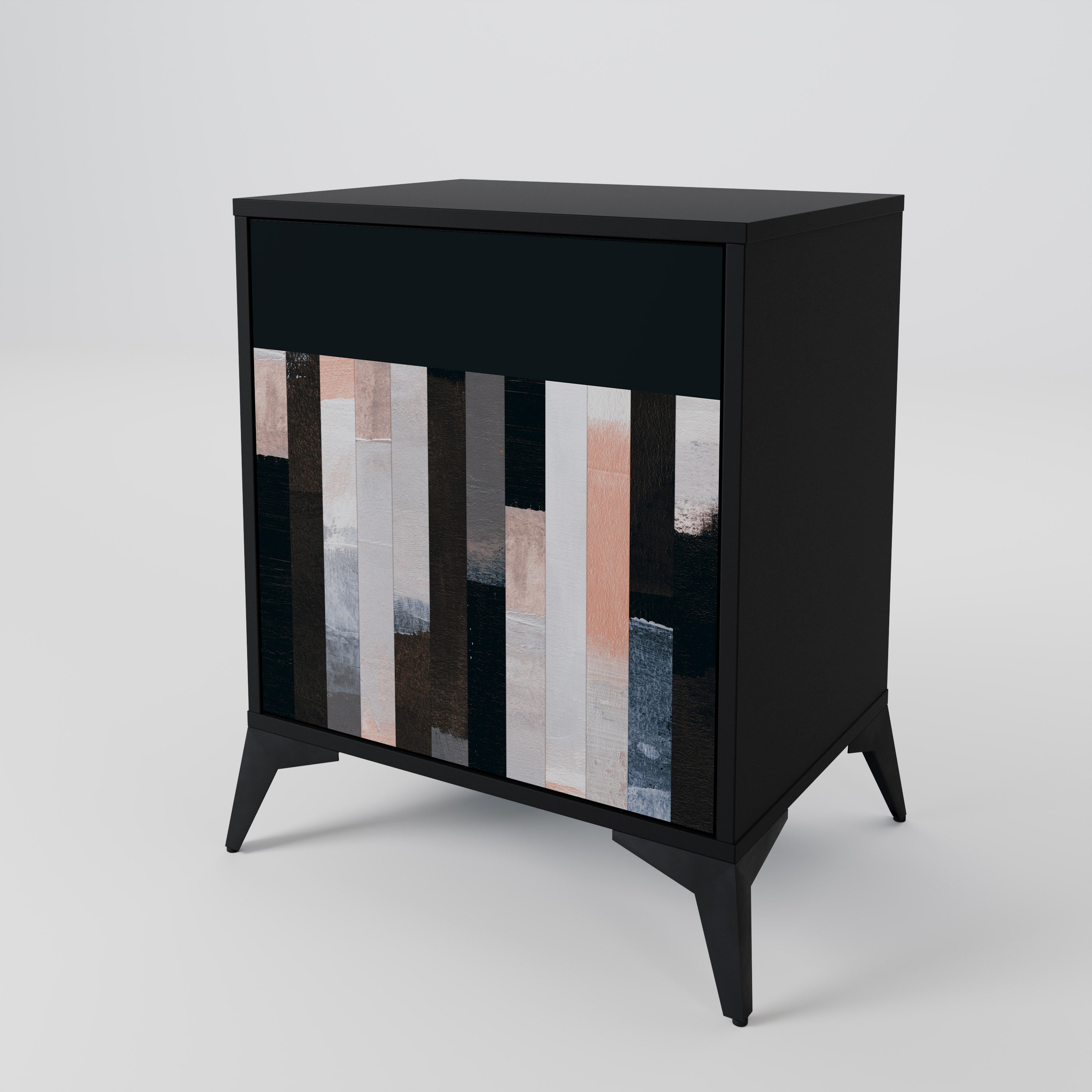 COLLAGE OF RECTANGLES 1-Door Sideboard in Black Finish