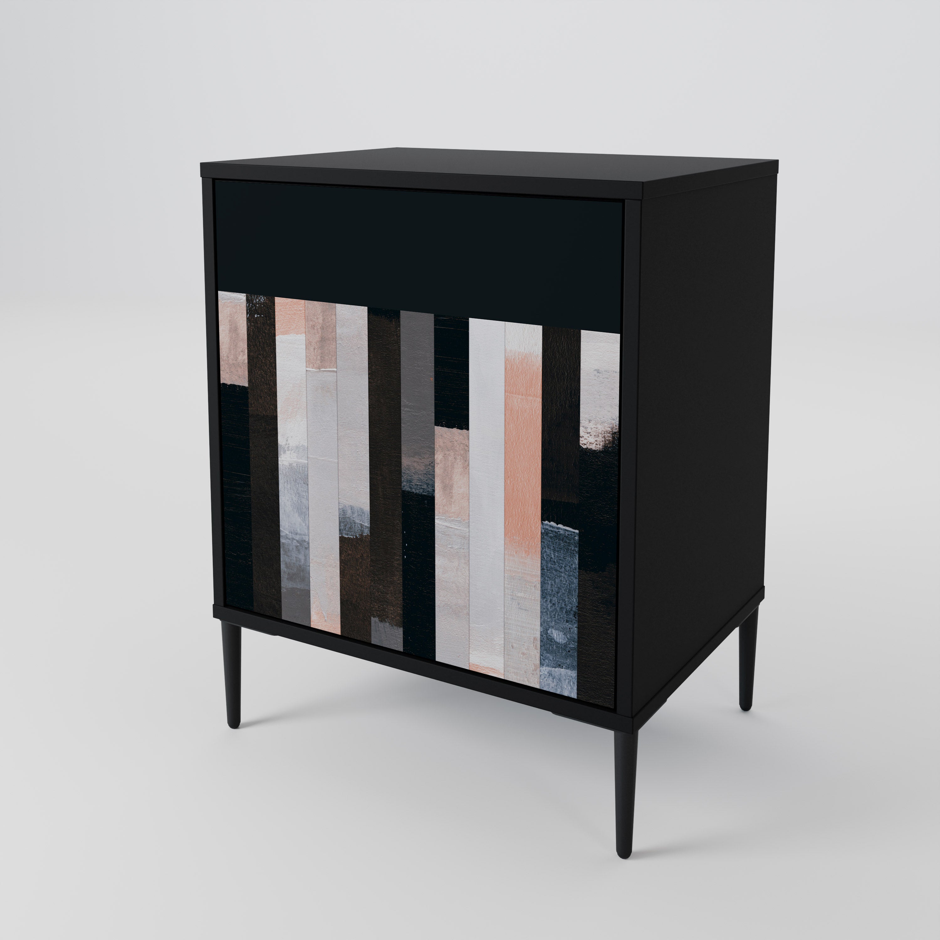 COLLAGE OF RECTANGLES 1-Door Sideboard in Black Finish