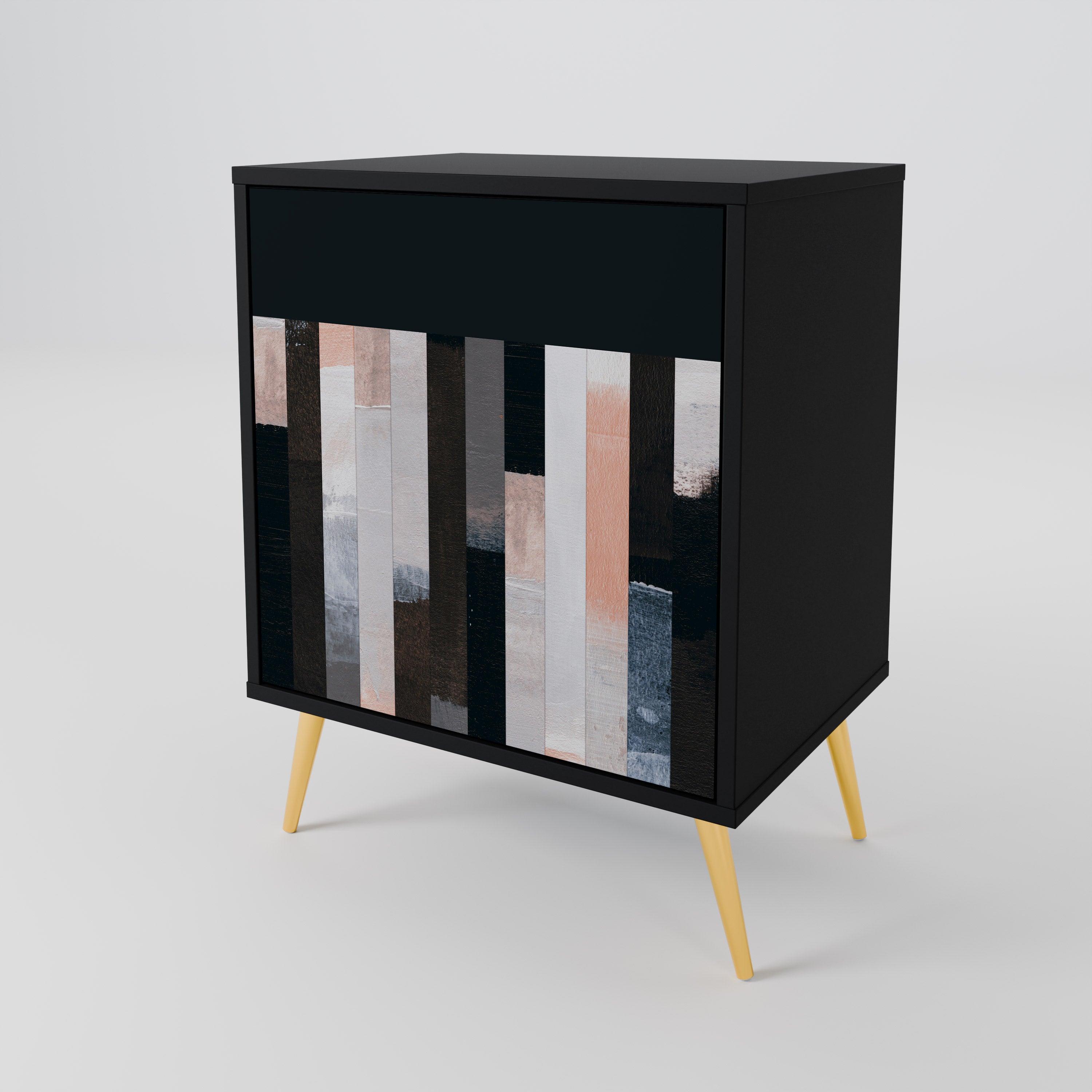 COLLAGE OF RECTANGLES 1-Door Sideboard in Black Finish