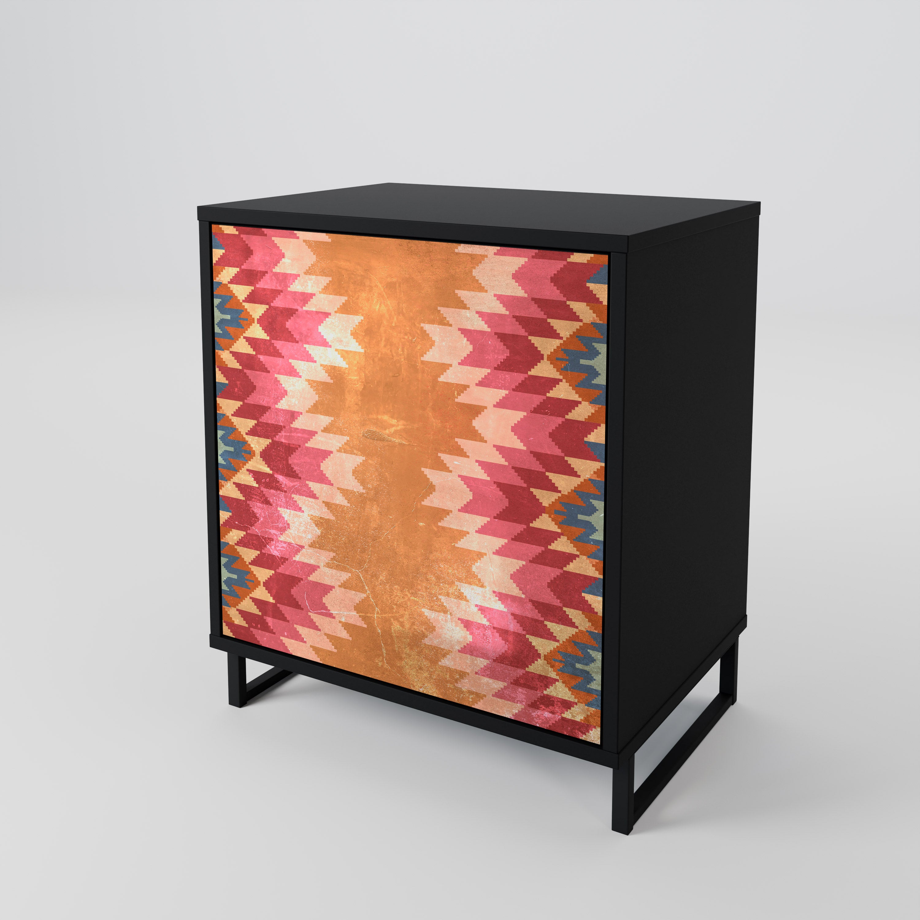 INDIAN FOLK 1-Door Sideboard in Black Finish