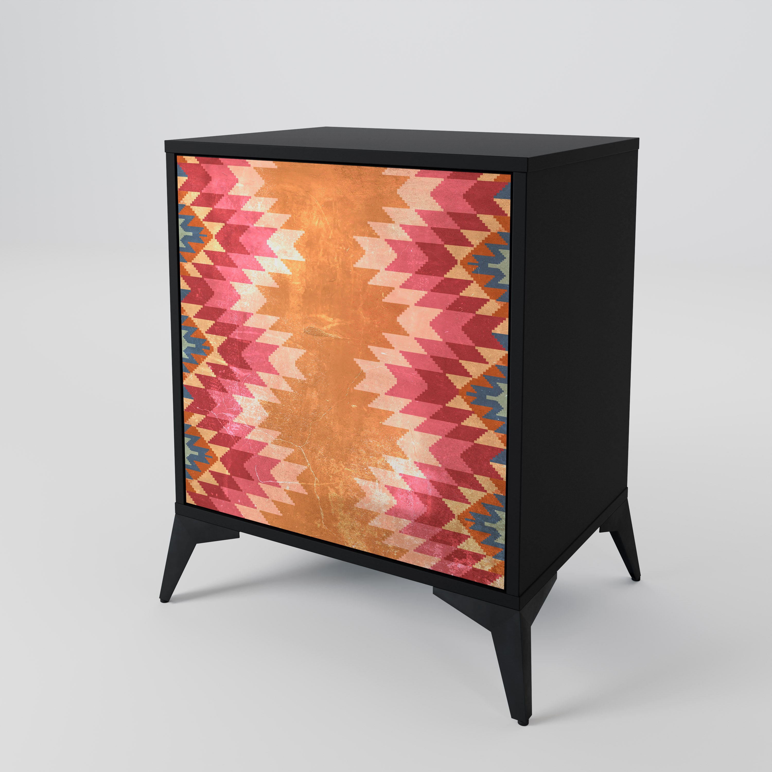 INDIAN FOLK 1-Door Sideboard in Black Finish