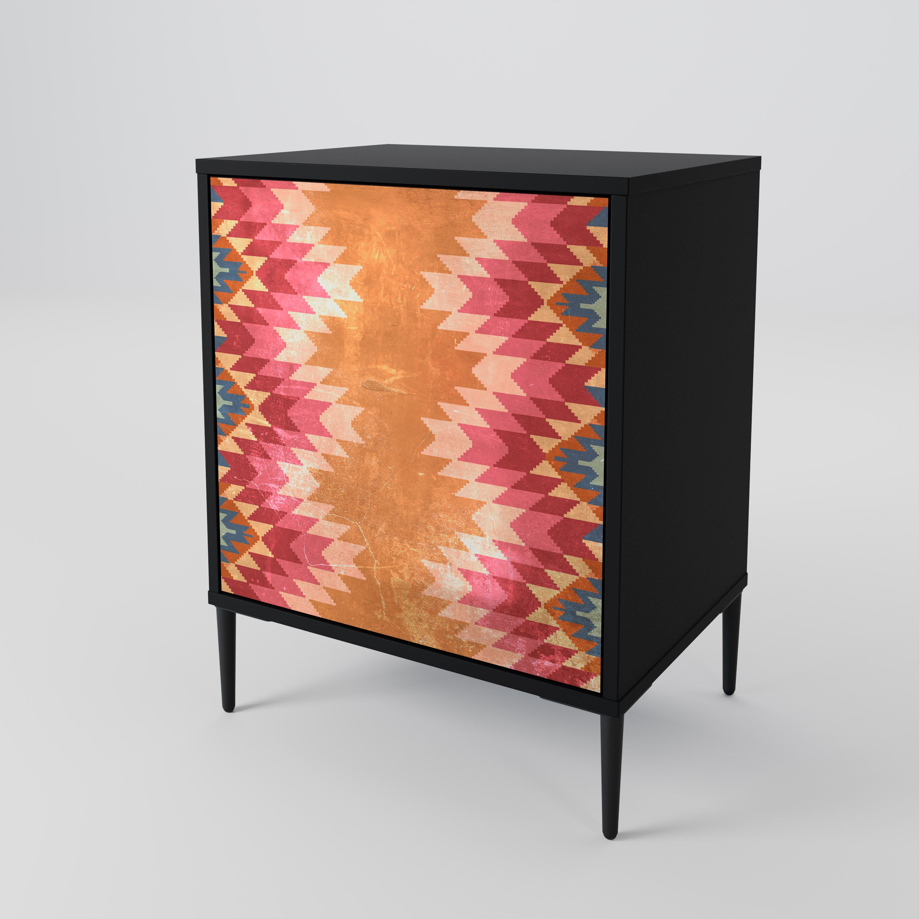 INDIAN FOLK 1-Door Sideboard in Black Finish