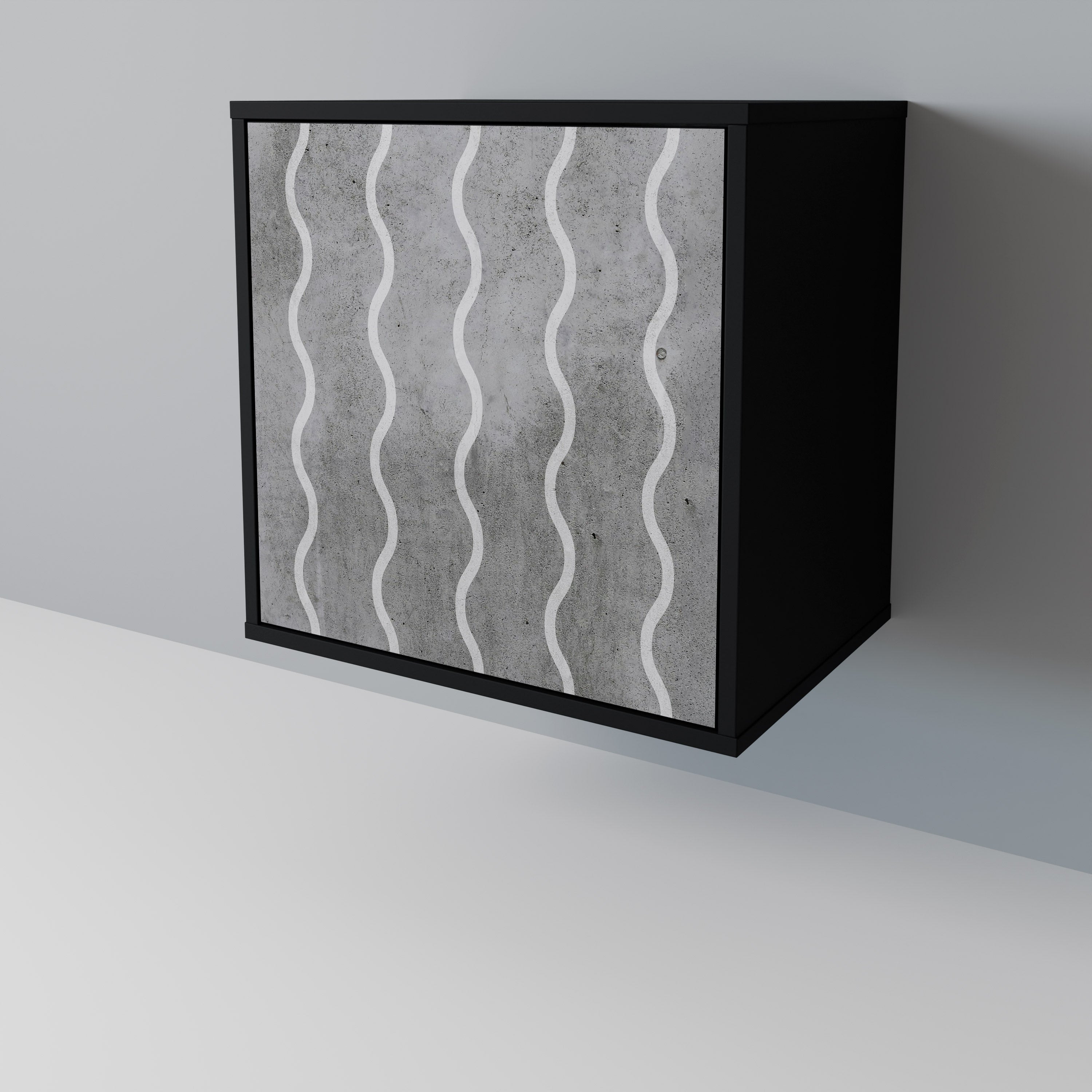 WAVES OF CONCRETE 1-Door Sideboard in Black Finish