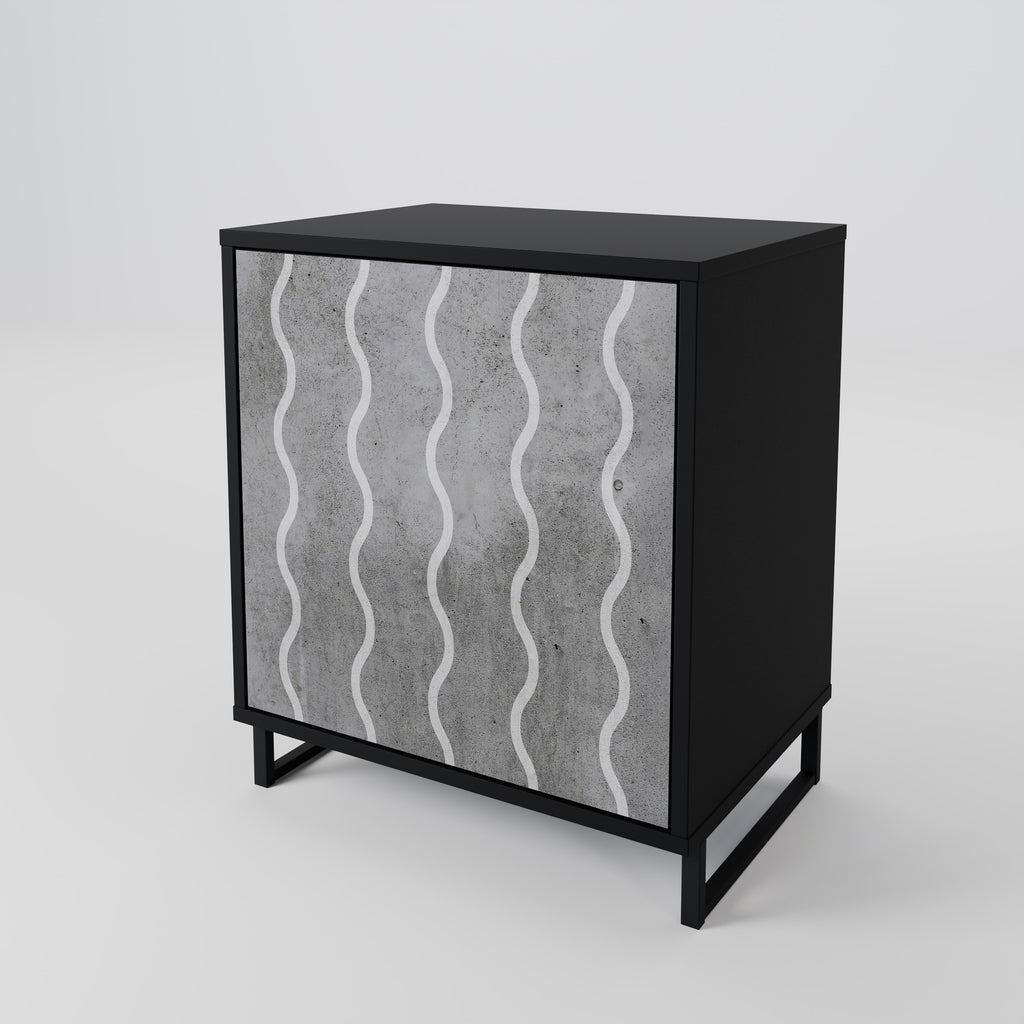 WAVES OF CONCRETE 1-Door Sideboard in Black Finish