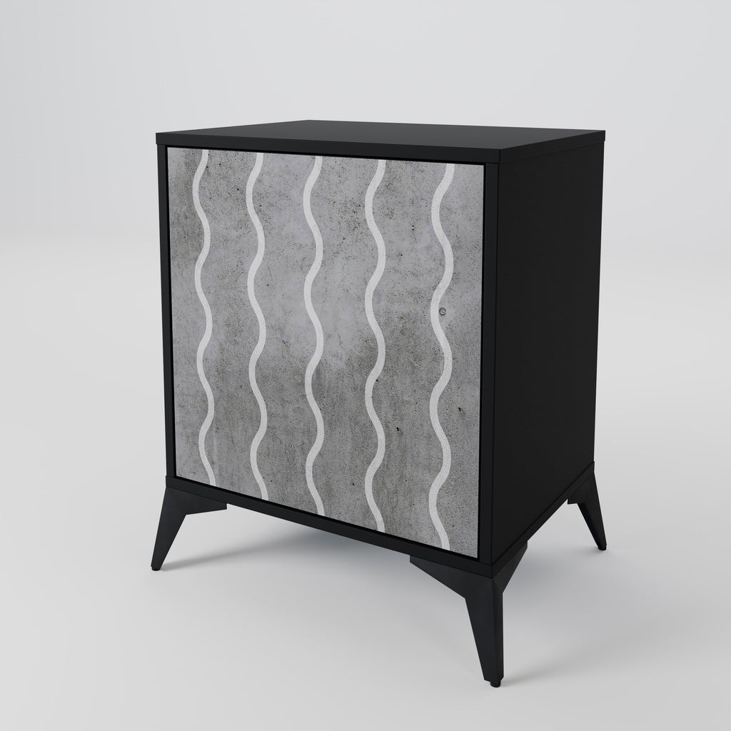 WAVES OF CONCRETE 1-Door Sideboard in Black Finish