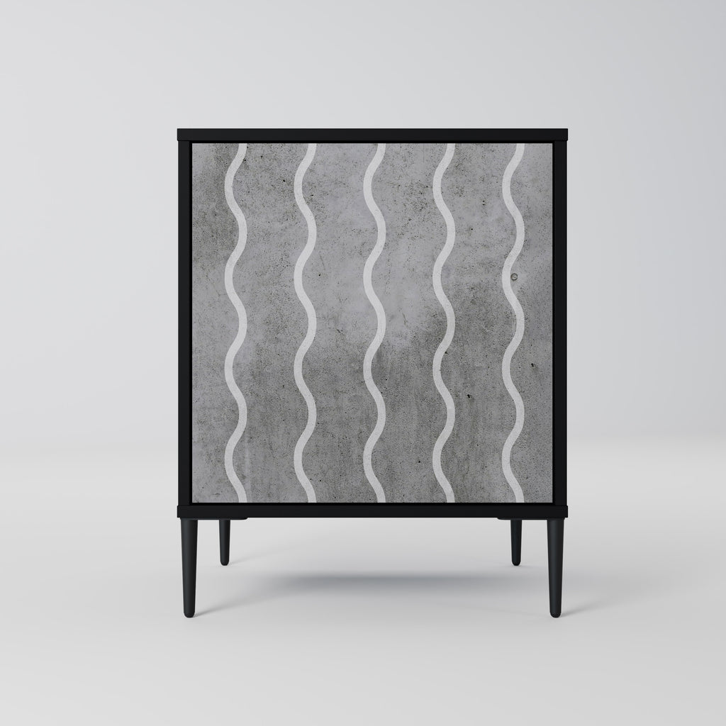 WAVES OF CONCRETE 1-Door Sideboard in Black Finish