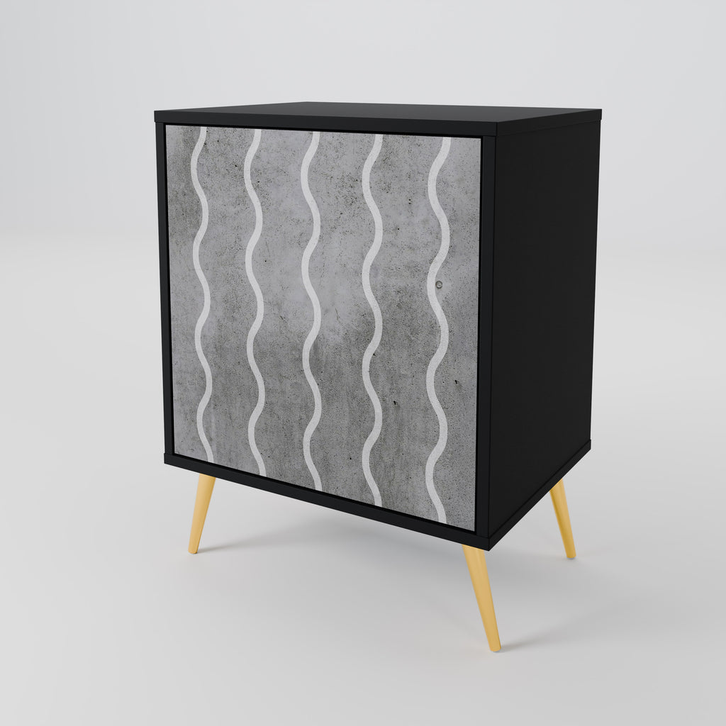 WAVES OF CONCRETE 1-Door Sideboard in Black Finish