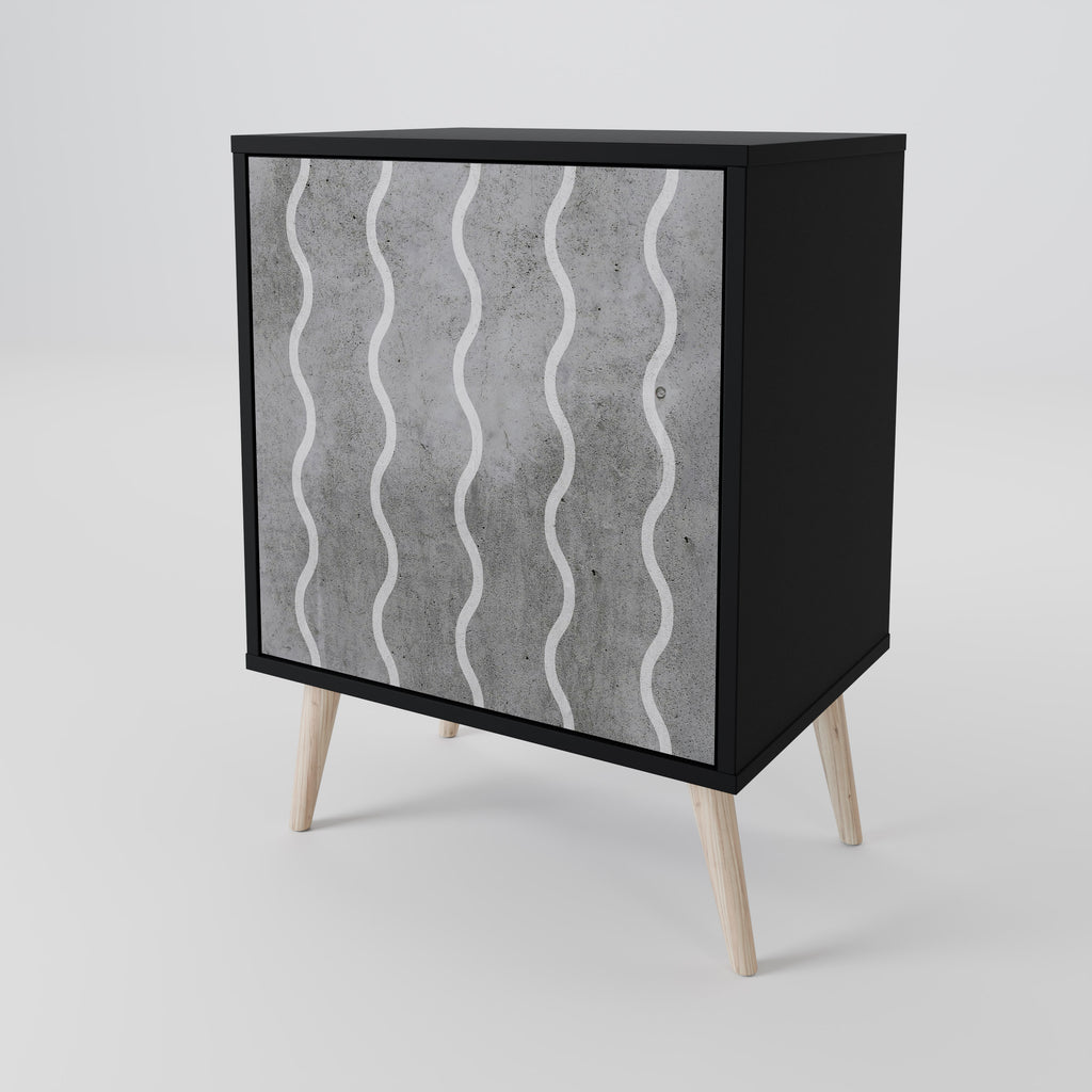 WAVES OF CONCRETE 1-Door Sideboard in Black Finish