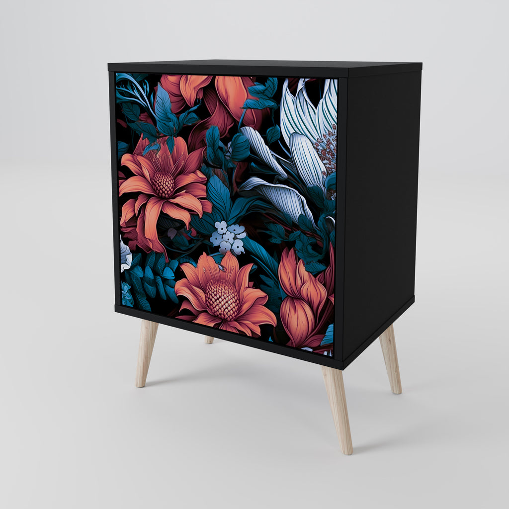 ETHEREAL BLOSSOMS 1-Door Sideboard in Black Finish