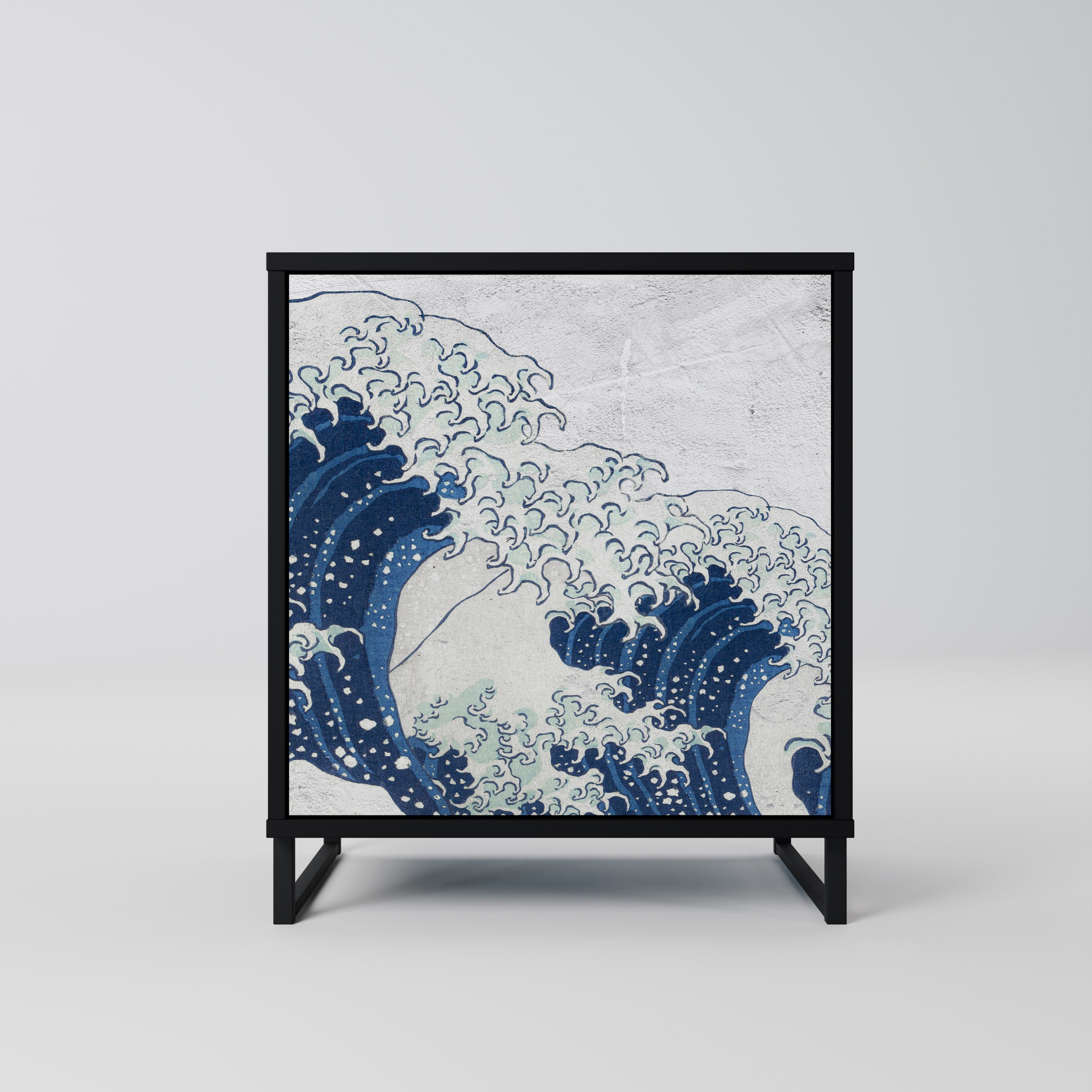 THE GREAT WAVE AT KANAGAWA Sideboard mit 1 Tür in Schwarz