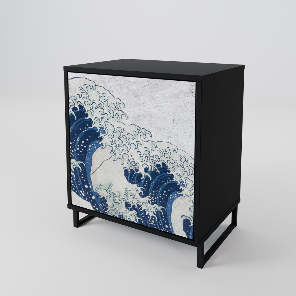 THE GREAT WAVE AT KANAGAWA Sideboard mit 1 Tür in Schwarz